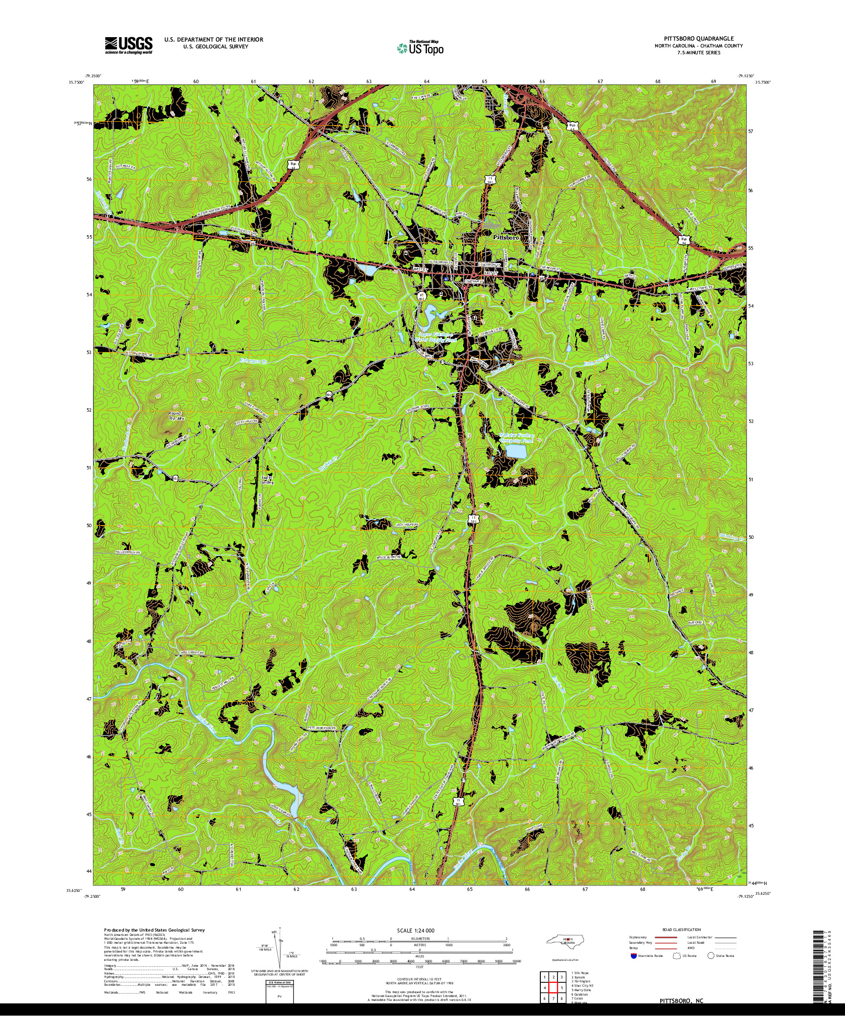 USGS US TOPO 7.5-MINUTE MAP FOR PITTSBORO, NC 2019