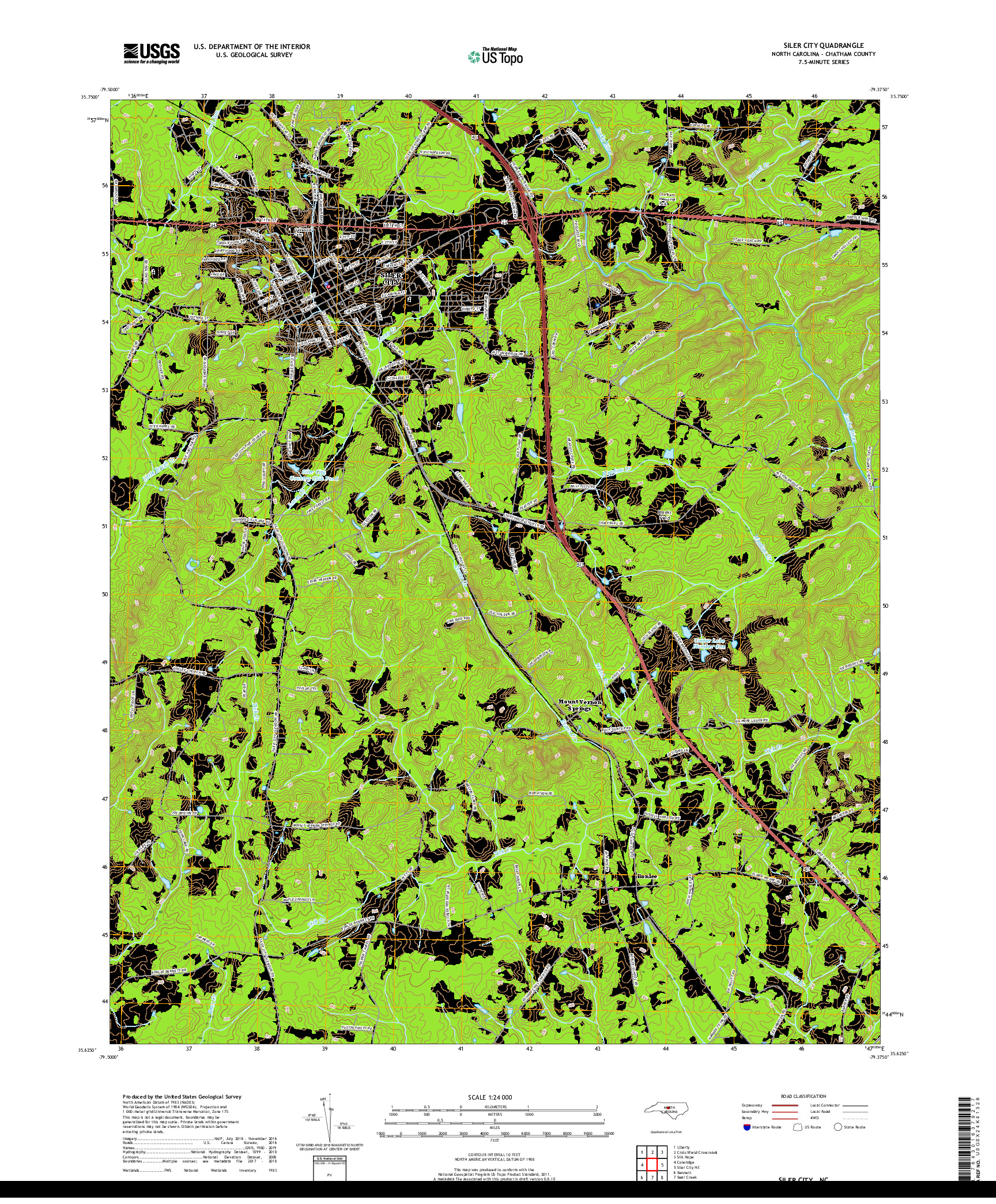 USGS US TOPO 7.5-MINUTE MAP FOR SILER CITY, NC 2019