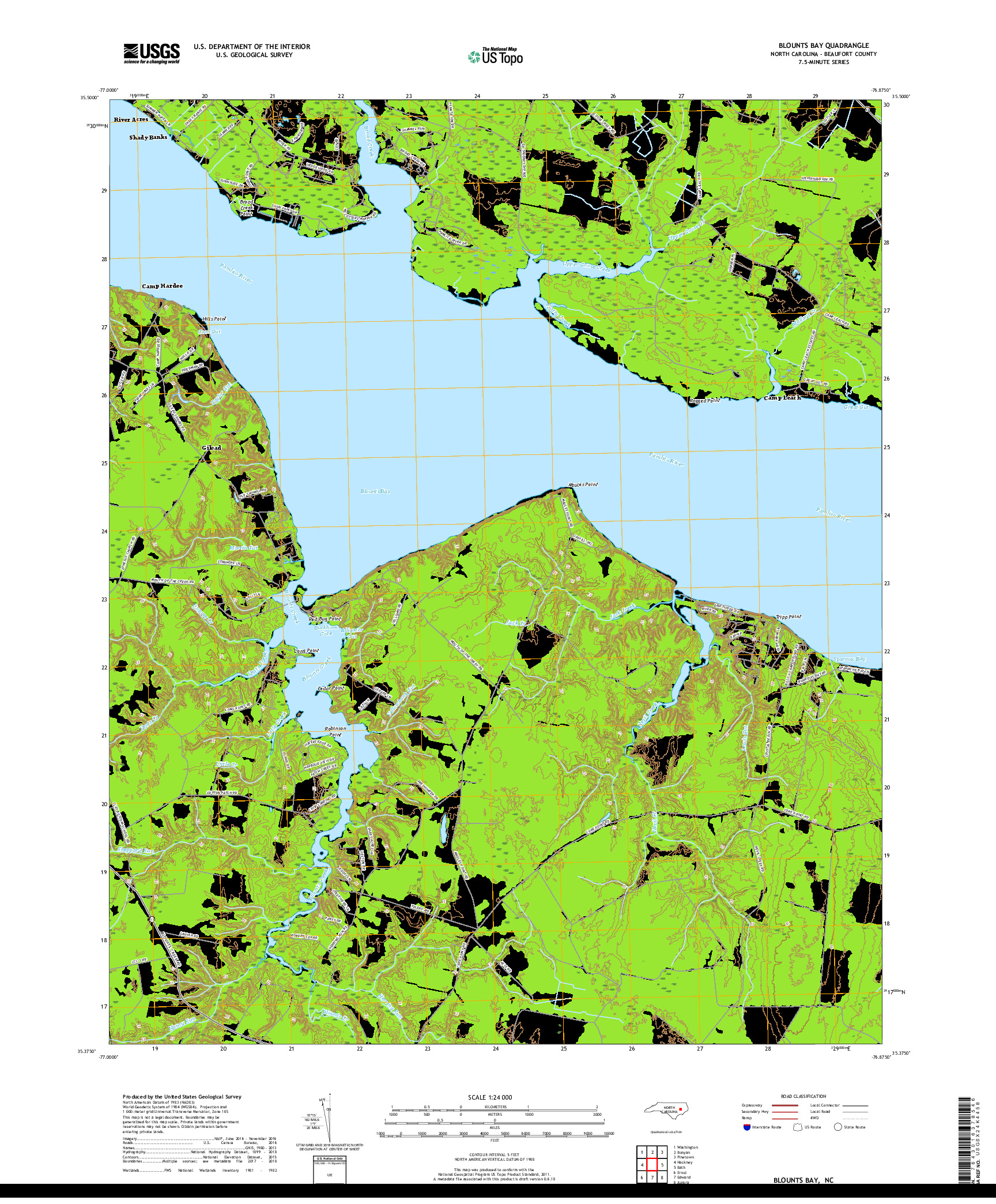 USGS US TOPO 7.5-MINUTE MAP FOR BLOUNTS BAY, NC 2019