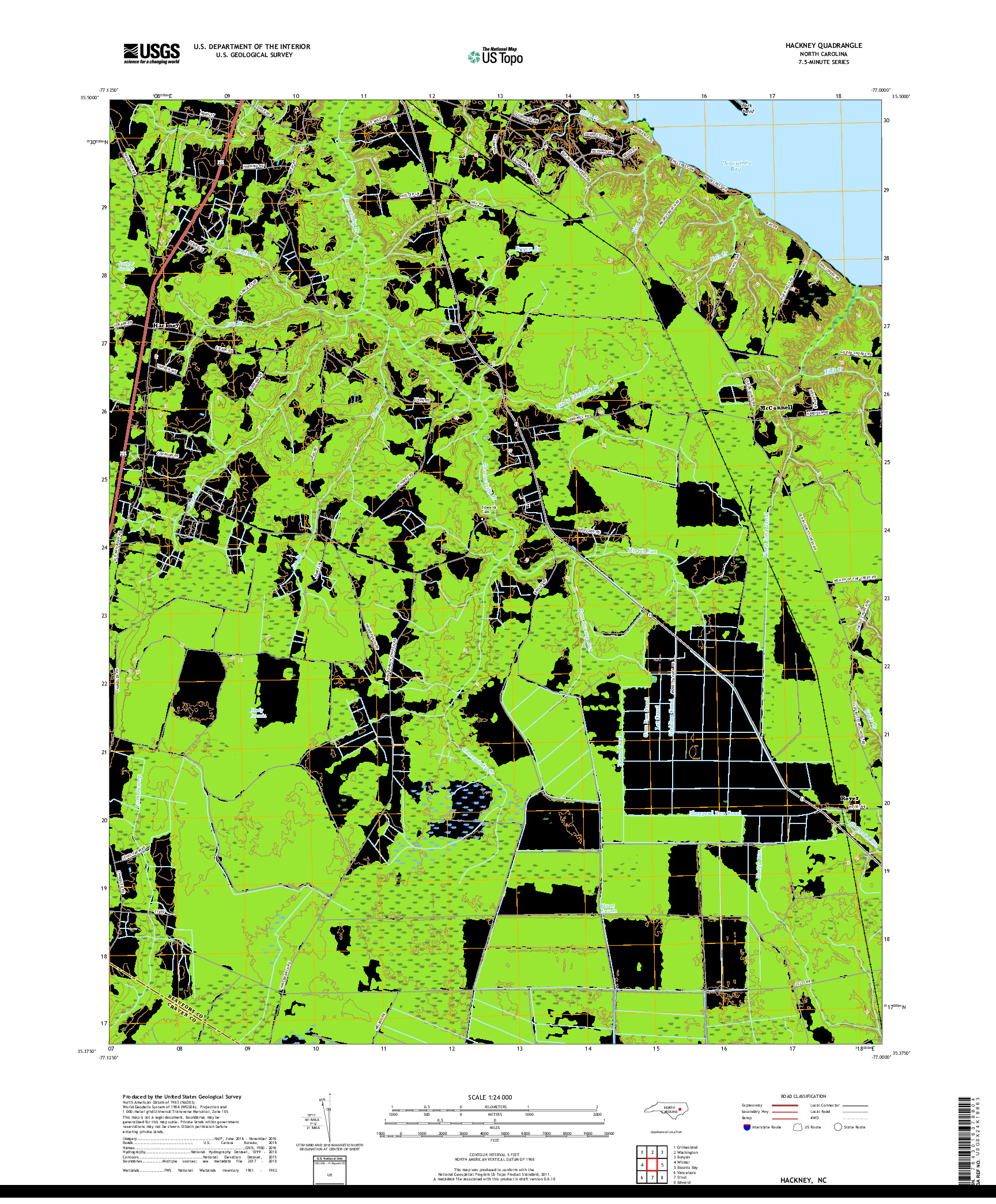 USGS US TOPO 7.5-MINUTE MAP FOR HACKNEY, NC 2019