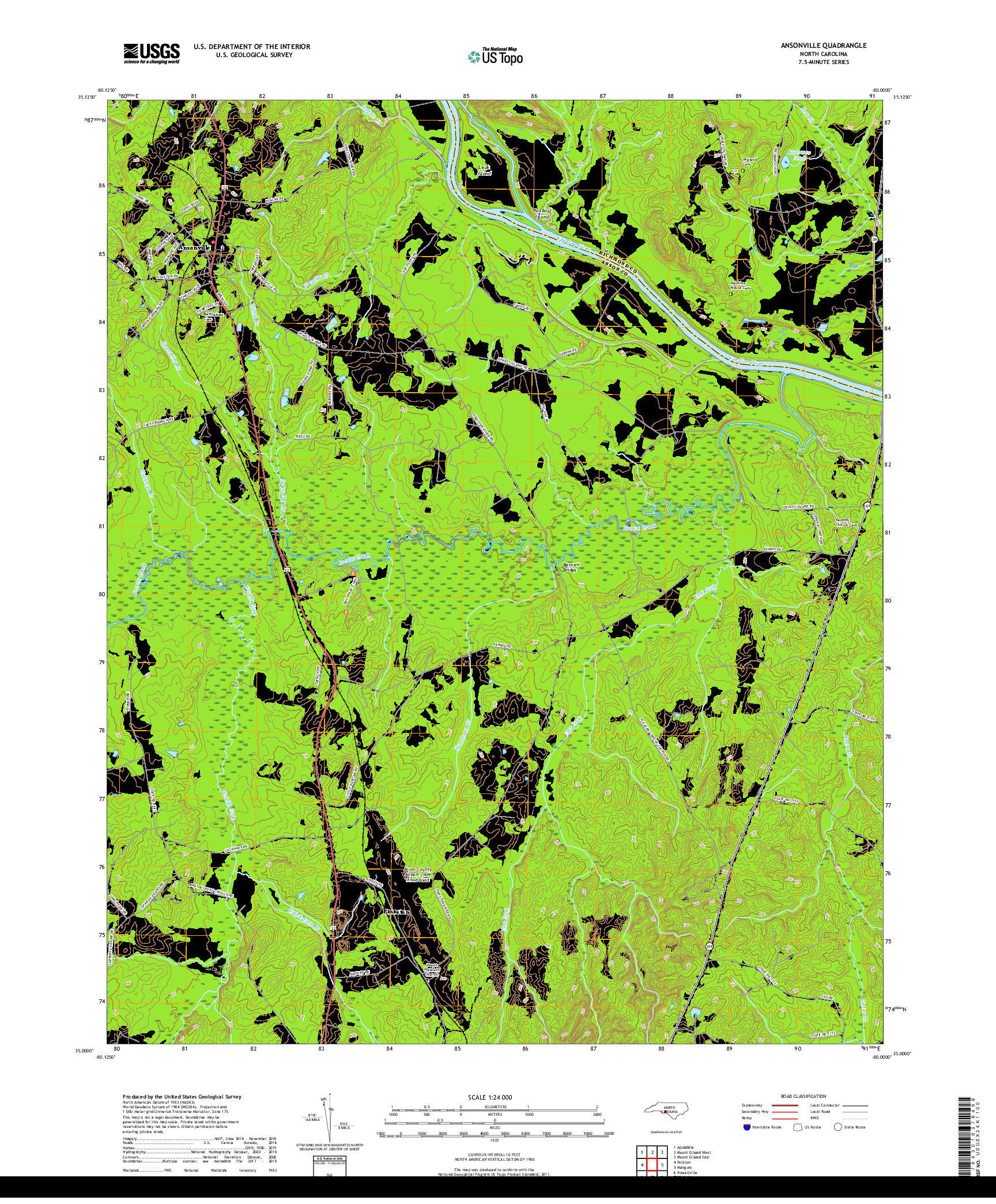 USGS US TOPO 7.5-MINUTE MAP FOR ANSONVILLE, NC 2019