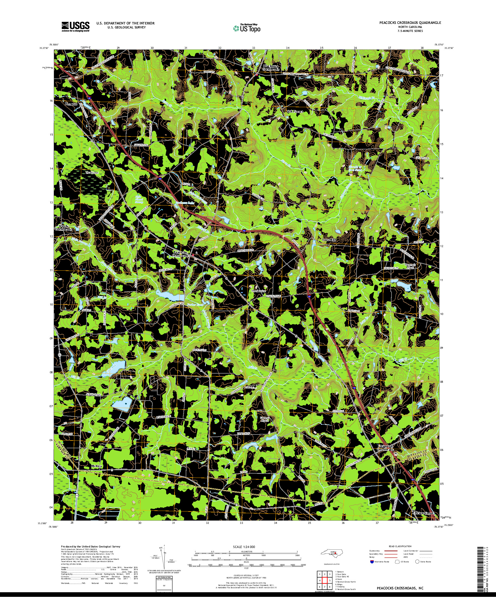 USGS US TOPO 7.5-MINUTE MAP FOR PEACOCKS CROSSROADS, NC 2019