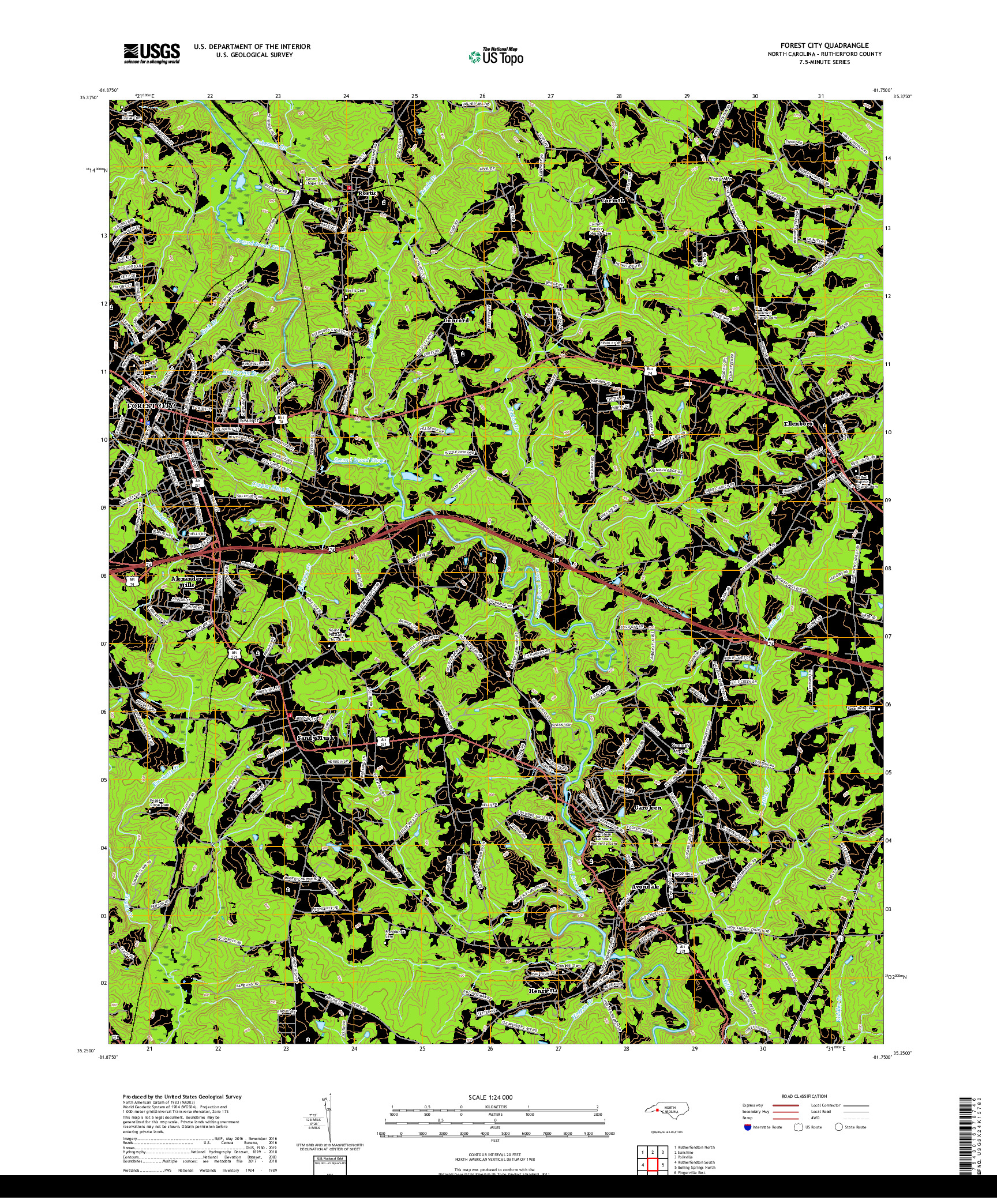 USGS US TOPO 7.5-MINUTE MAP FOR FOREST CITY, NC 2019