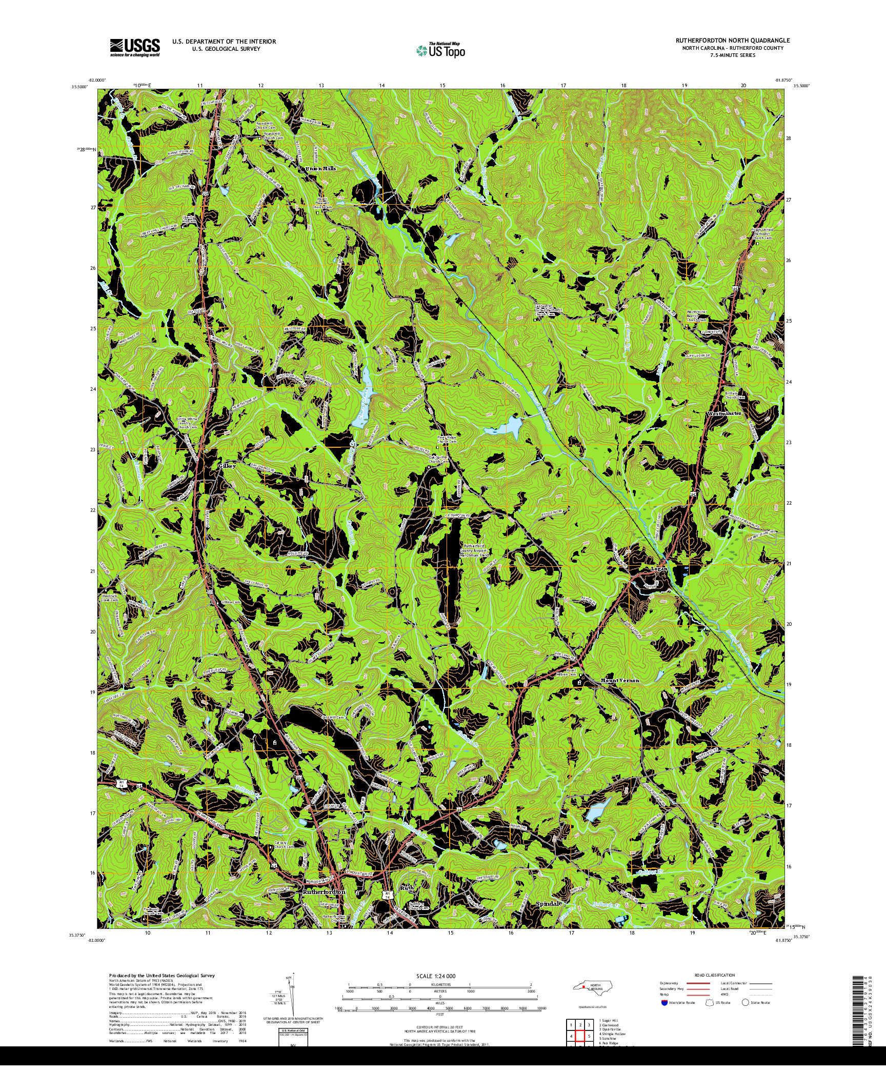 USGS US TOPO 7.5-MINUTE MAP FOR RUTHERFORDTON NORTH, NC 2019