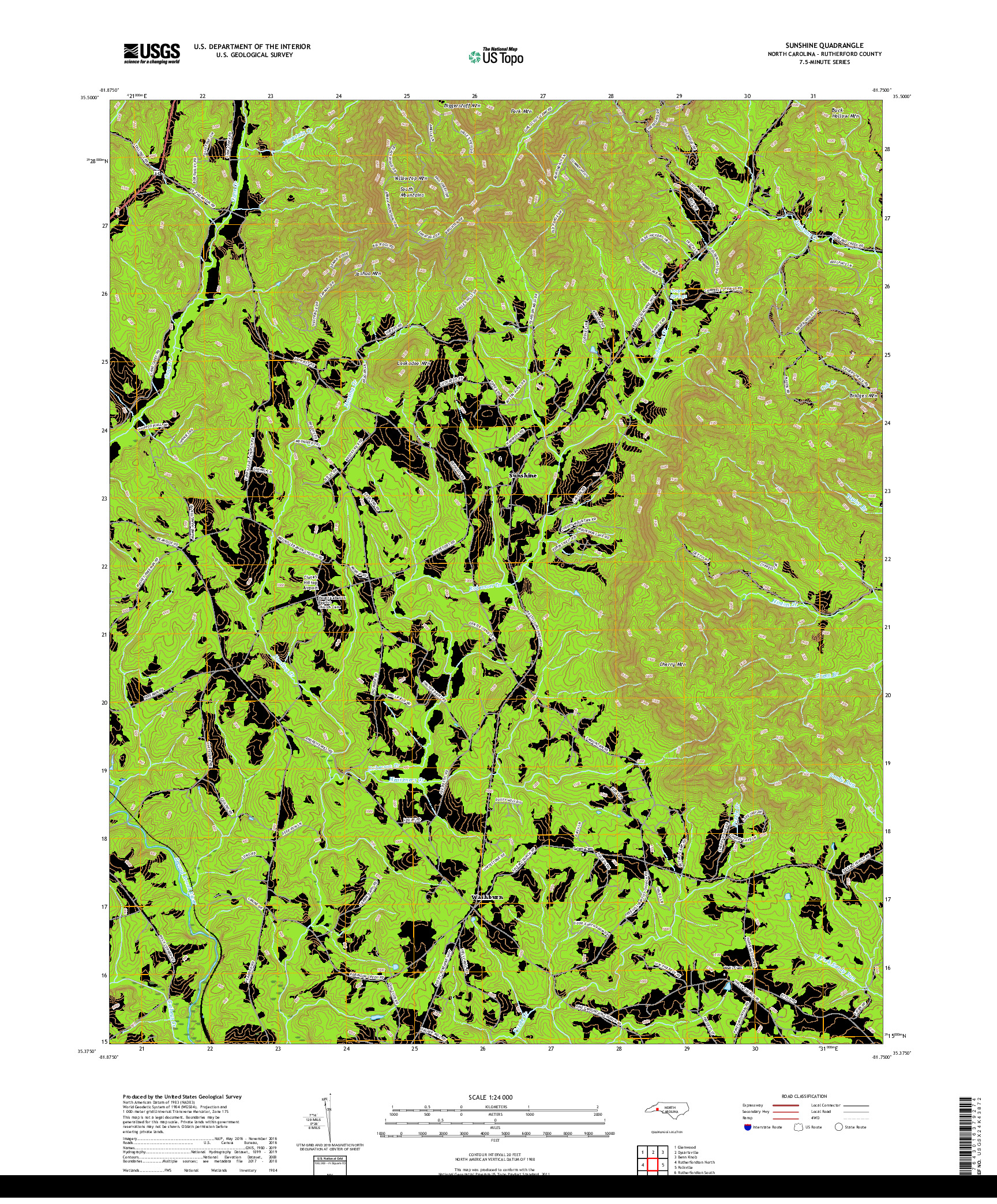 USGS US TOPO 7.5-MINUTE MAP FOR SUNSHINE, NC 2019