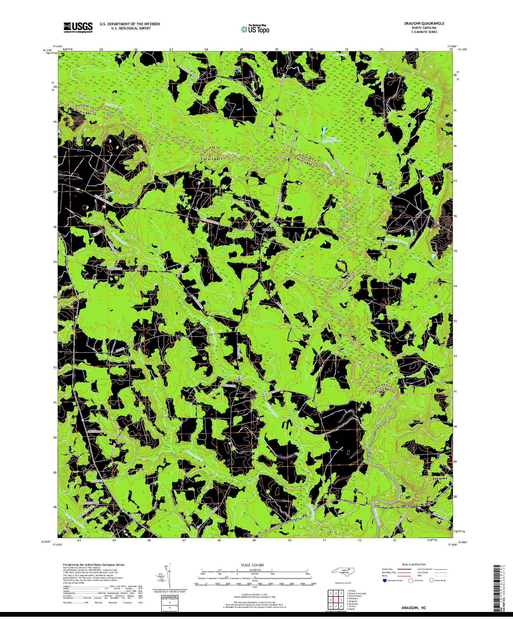 USGS US TOPO 7.5-MINUTE MAP FOR DRAUGHN, NC 2019