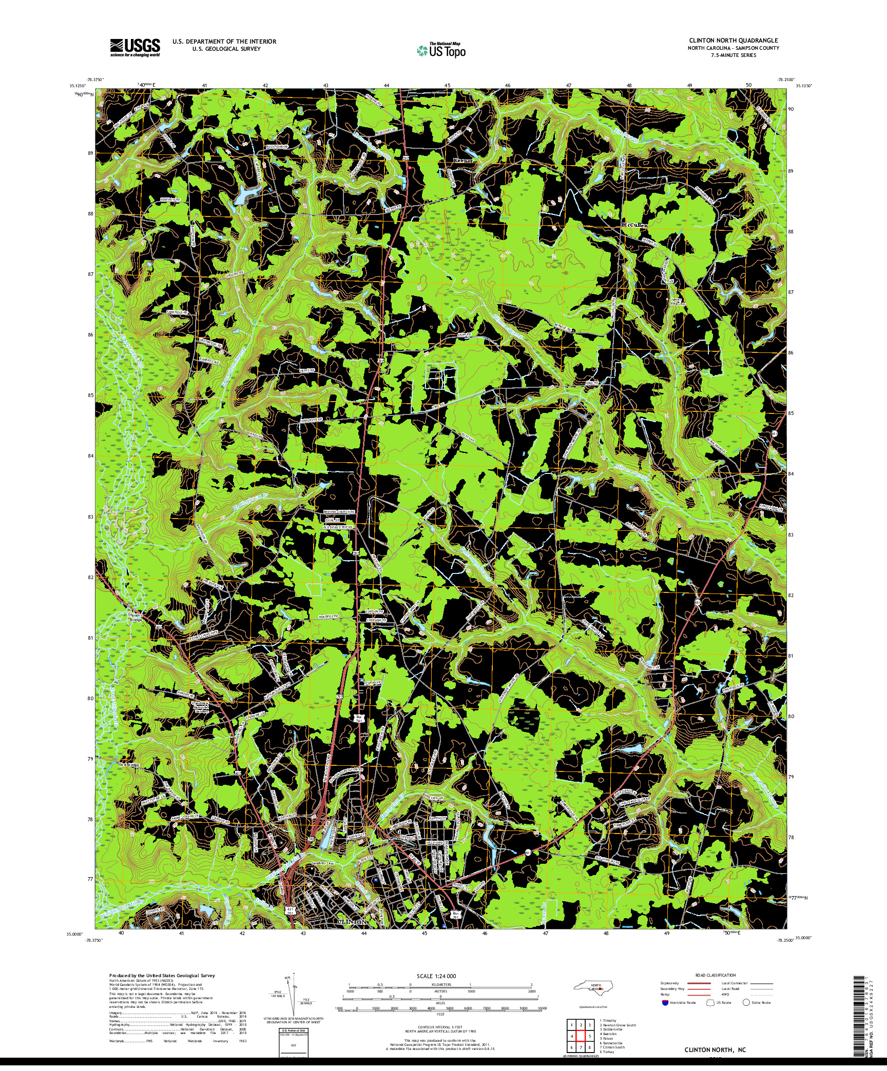 USGS US TOPO 7.5-MINUTE MAP FOR CLINTON NORTH, NC 2019