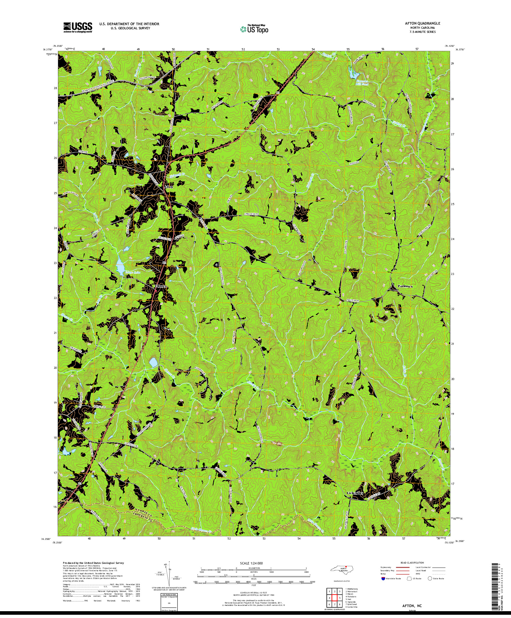 USGS US TOPO 7.5-MINUTE MAP FOR AFTON, NC 2019