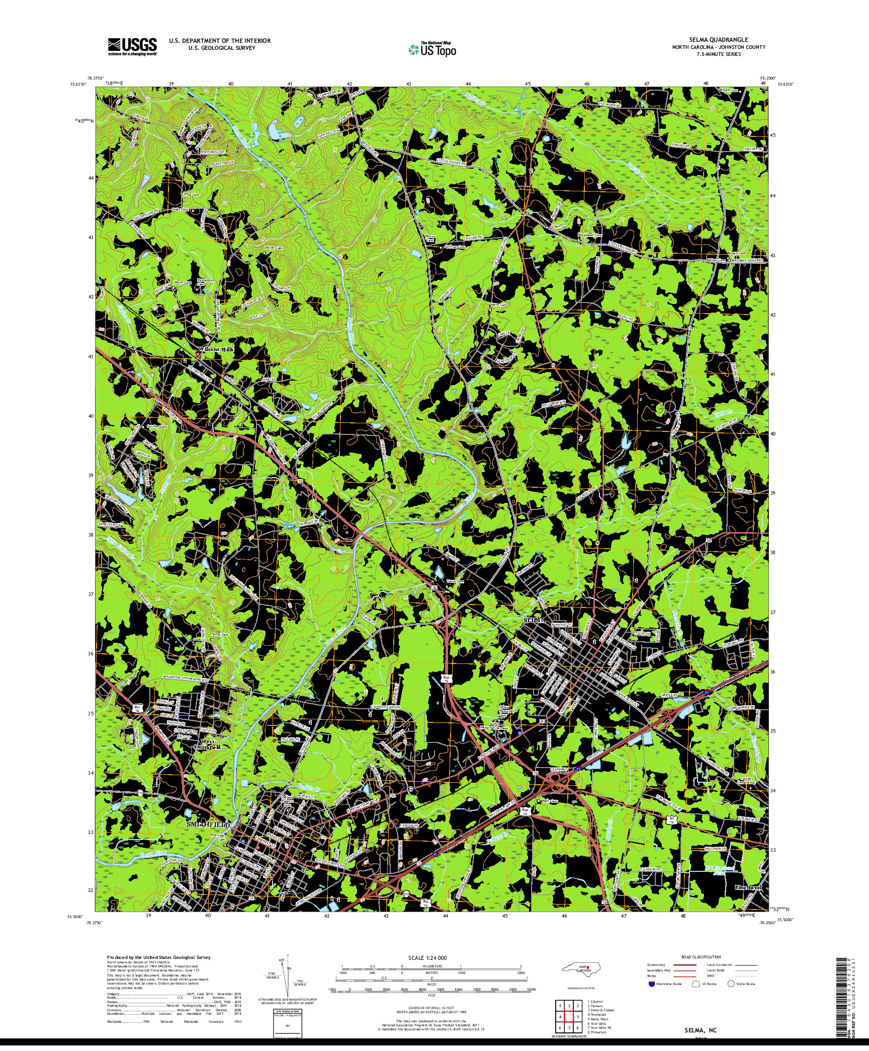 USGS US TOPO 7.5-MINUTE MAP FOR SELMA, NC 2019