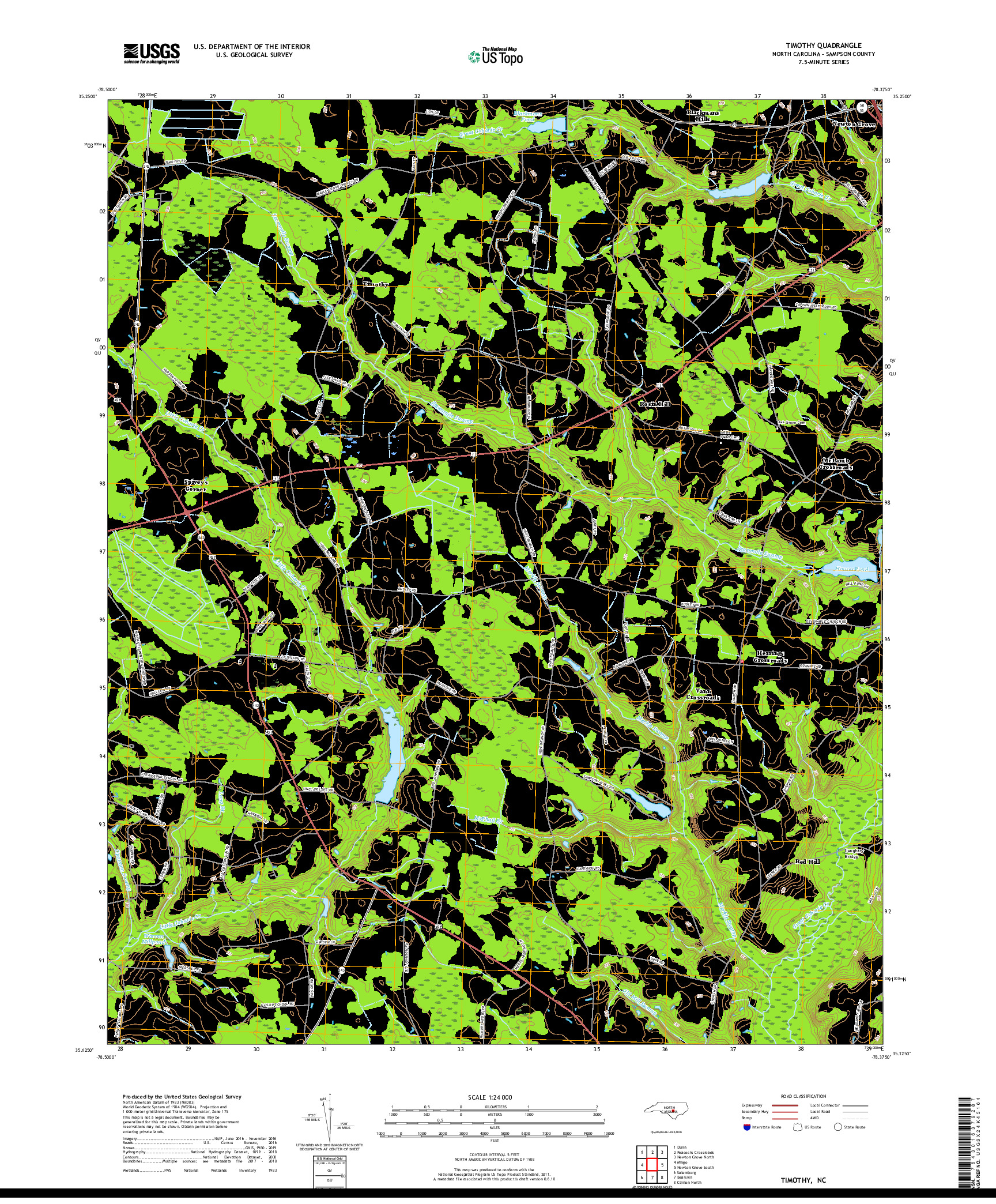 USGS US TOPO 7.5-MINUTE MAP FOR TIMOTHY, NC 2019