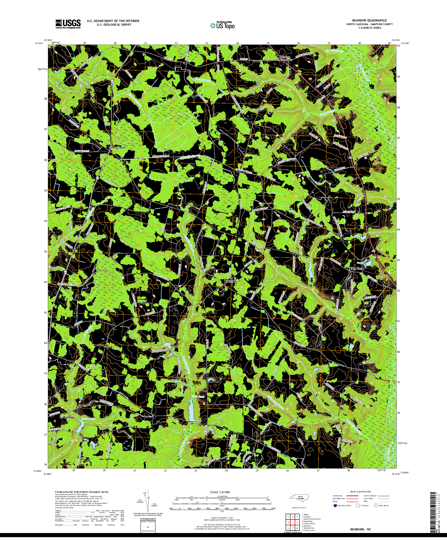 USGS US TOPO 7.5-MINUTE MAP FOR BEARSKIN, NC 2019