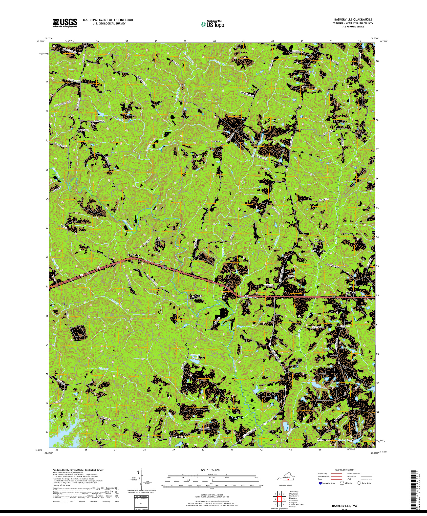 USGS US TOPO 7.5-MINUTE MAP FOR BASKERVILLE, VA 2019