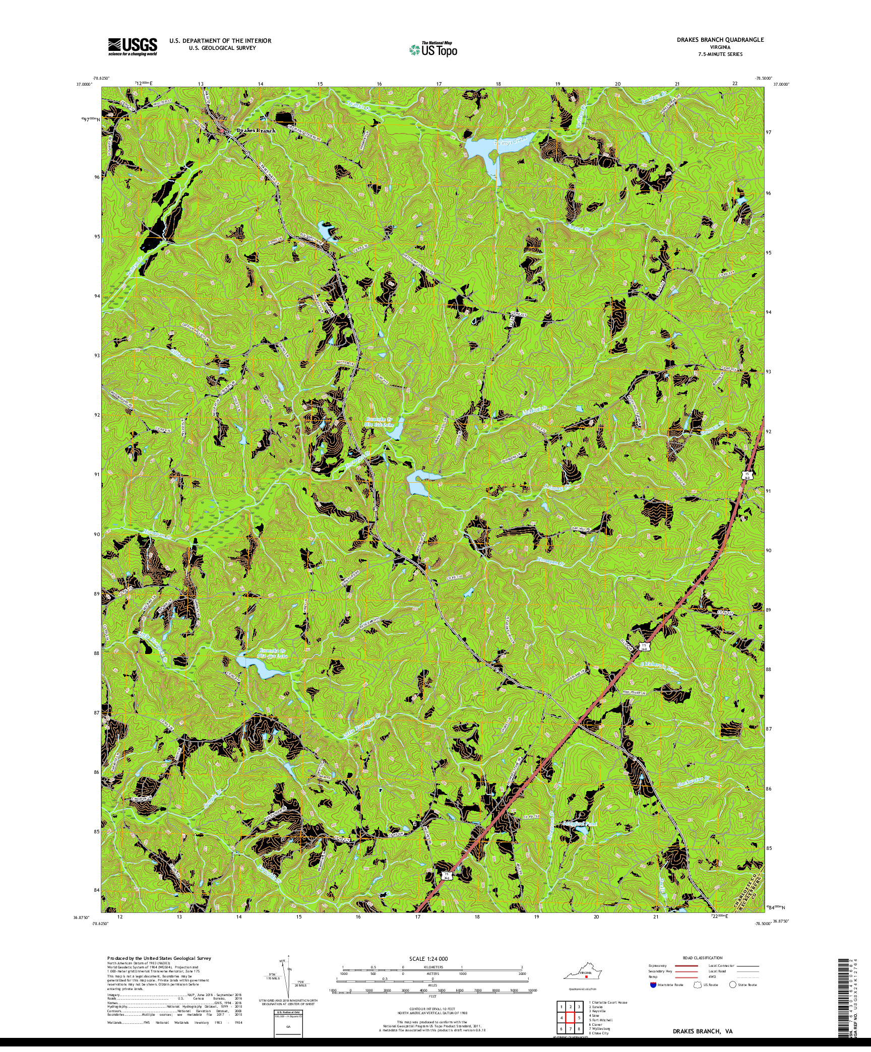 USGS US TOPO 7.5-MINUTE MAP FOR DRAKES BRANCH, VA 2019