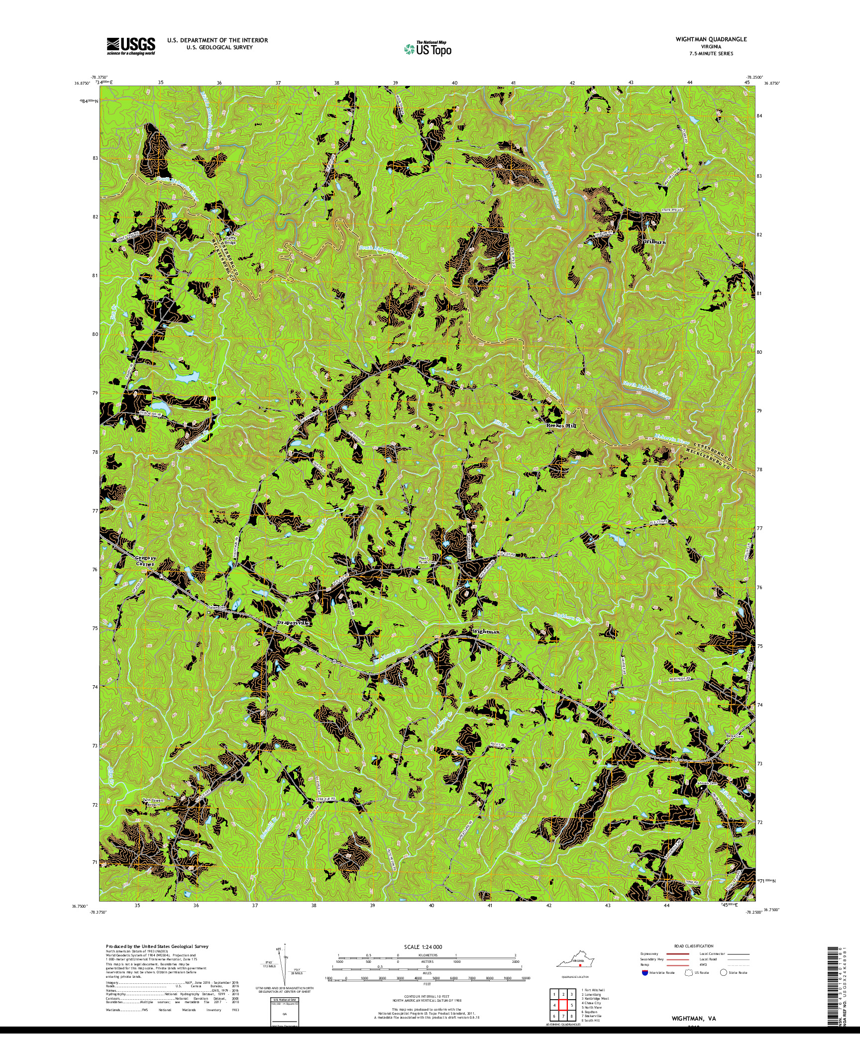 USGS US TOPO 7.5-MINUTE MAP FOR WIGHTMAN, VA 2019