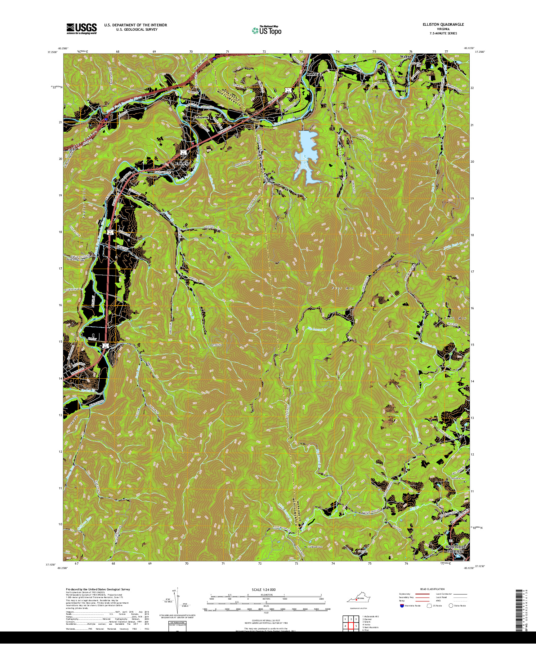 USGS US TOPO 7.5-MINUTE MAP FOR ELLISTON, VA 2019