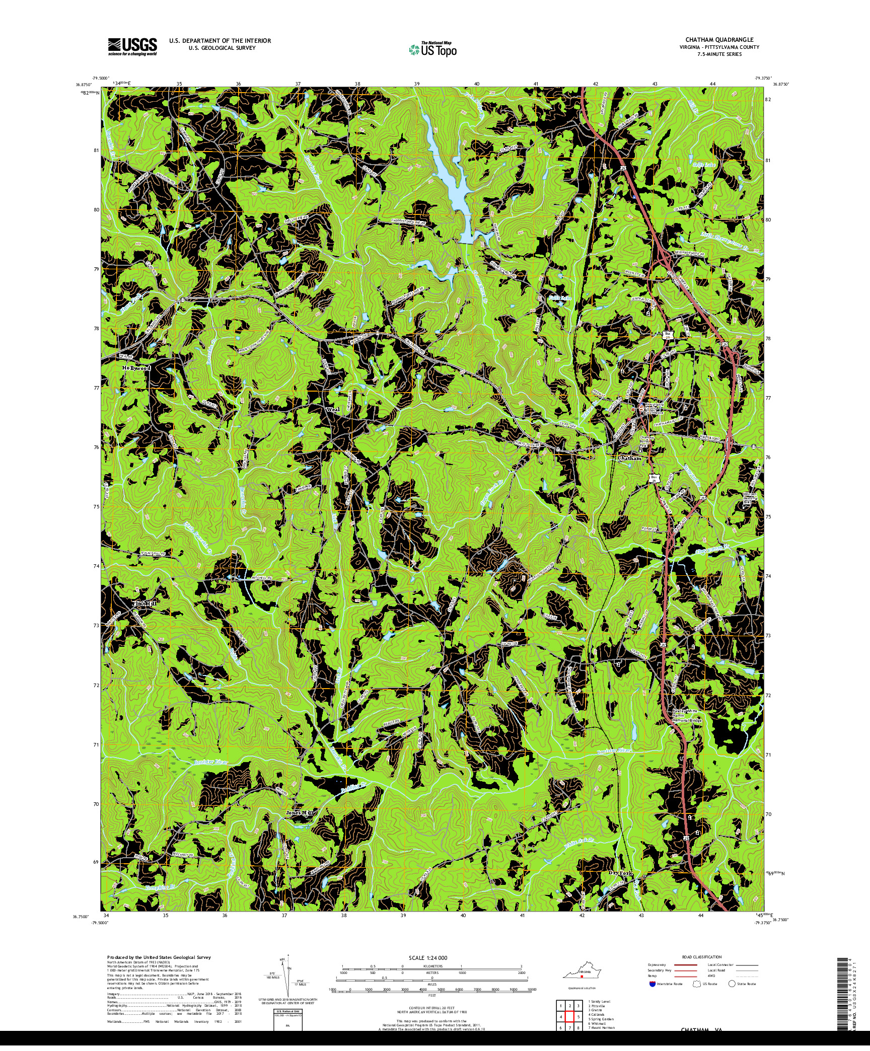 USGS US TOPO 7.5-MINUTE MAP FOR CHATHAM, VA 2019