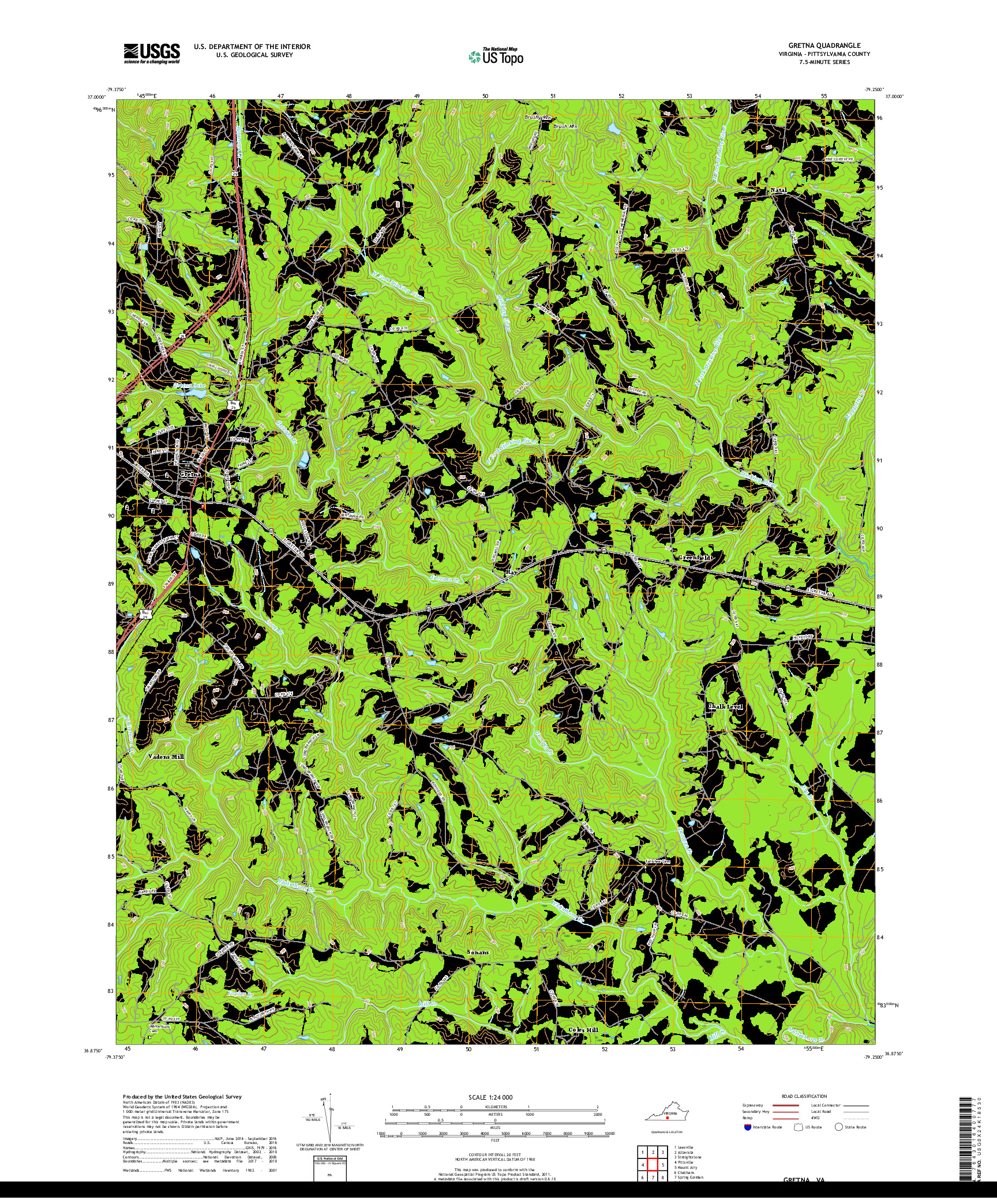 USGS US TOPO 7.5-MINUTE MAP FOR GRETNA, VA 2019