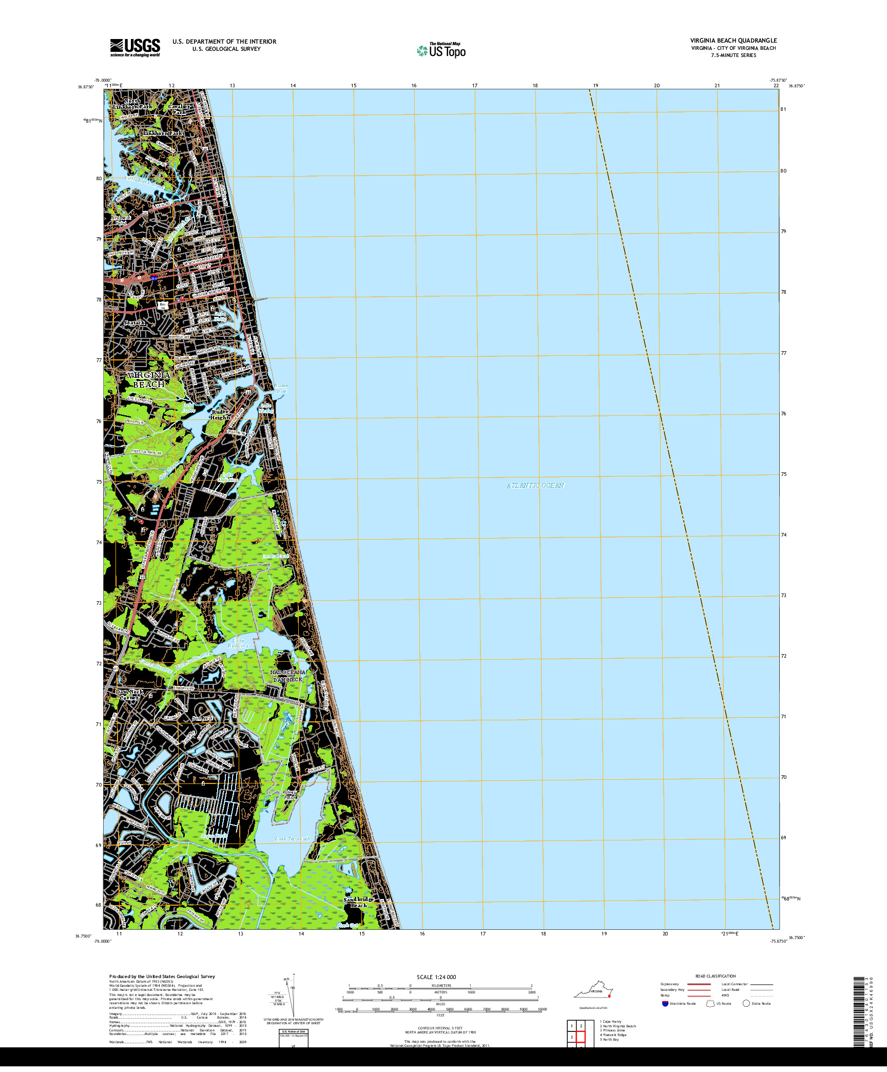 USGS US TOPO 7.5-MINUTE MAP FOR VIRGINIA BEACH, VA 2019