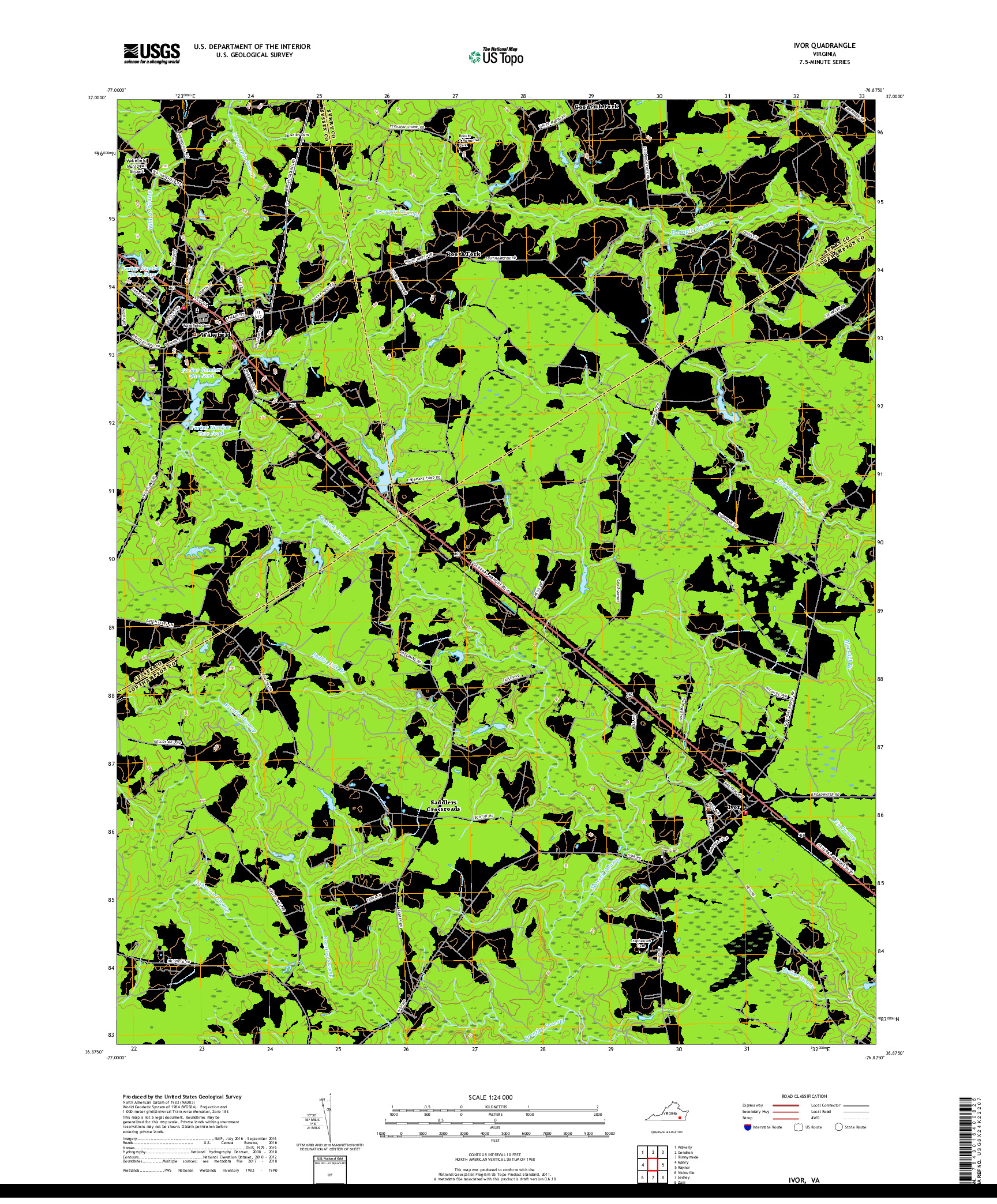 USGS US TOPO 7.5-MINUTE MAP FOR IVOR, VA 2019