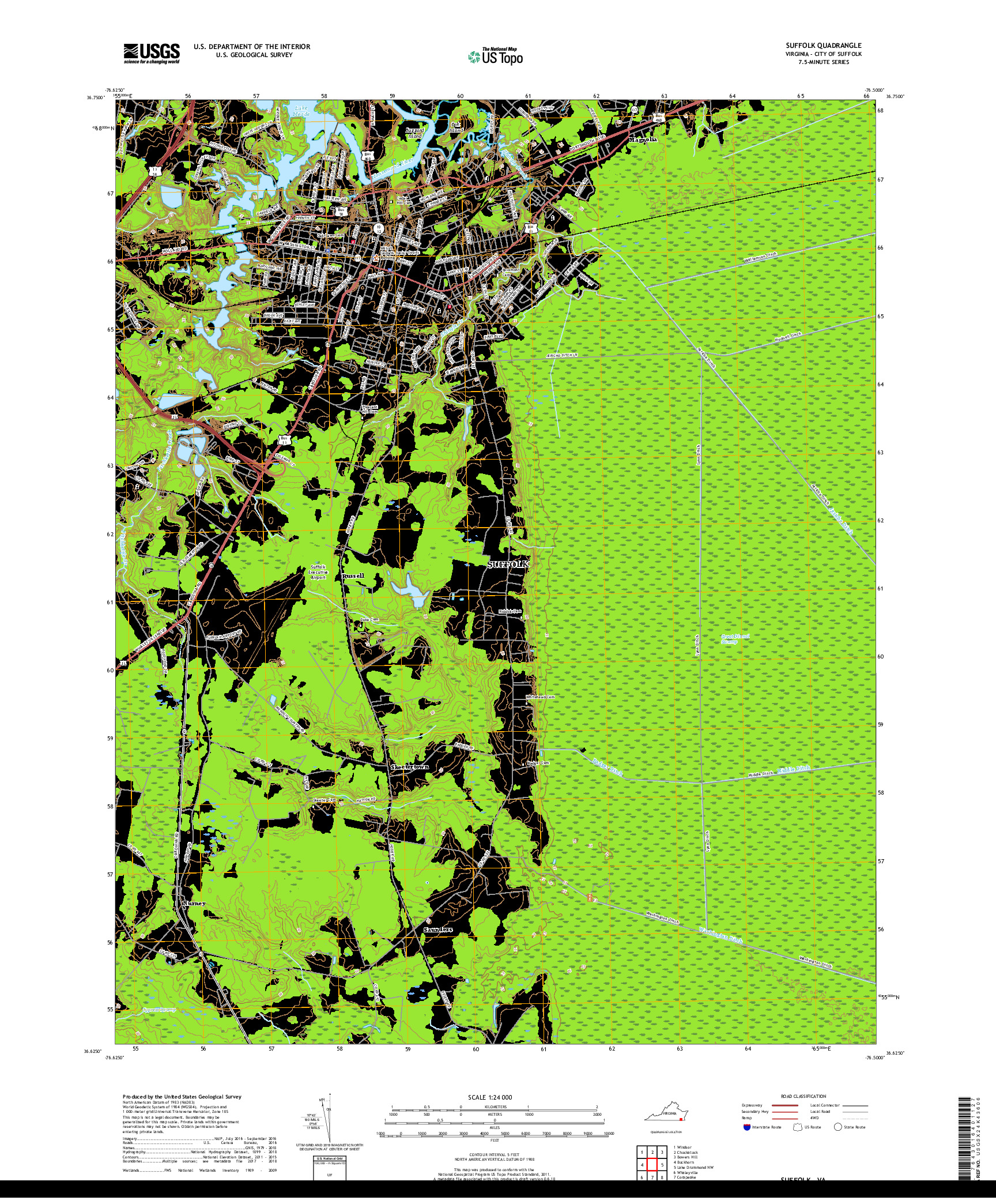 USGS US TOPO 7.5-MINUTE MAP FOR SUFFOLK, VA 2019