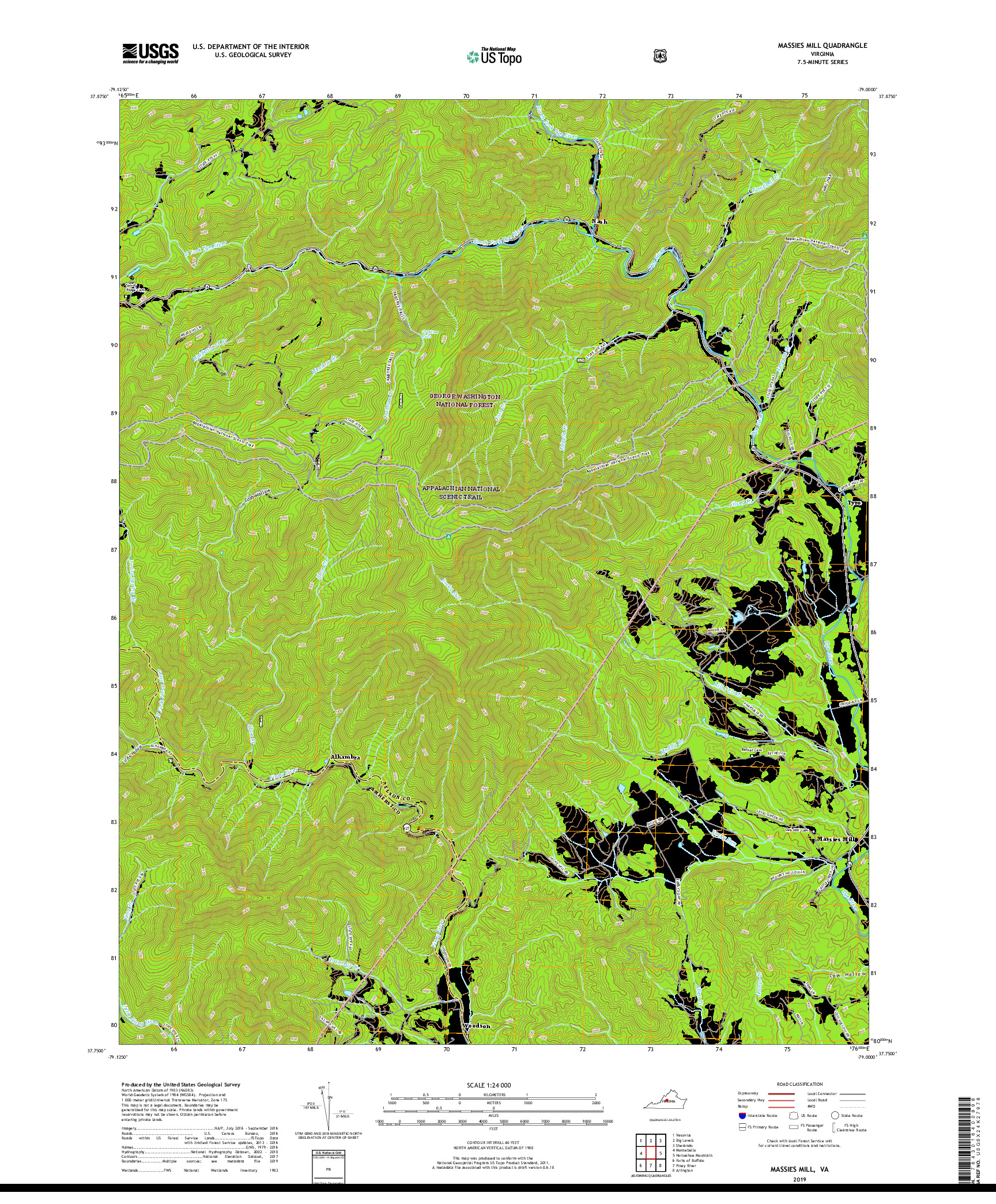 USGS US TOPO 7.5-MINUTE MAP FOR MASSIES MILL, VA 2019