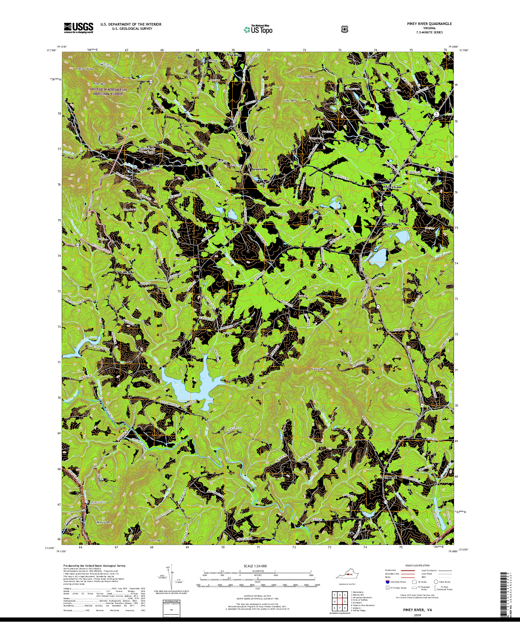 USGS US TOPO 7.5-MINUTE MAP FOR PINEY RIVER, VA 2019