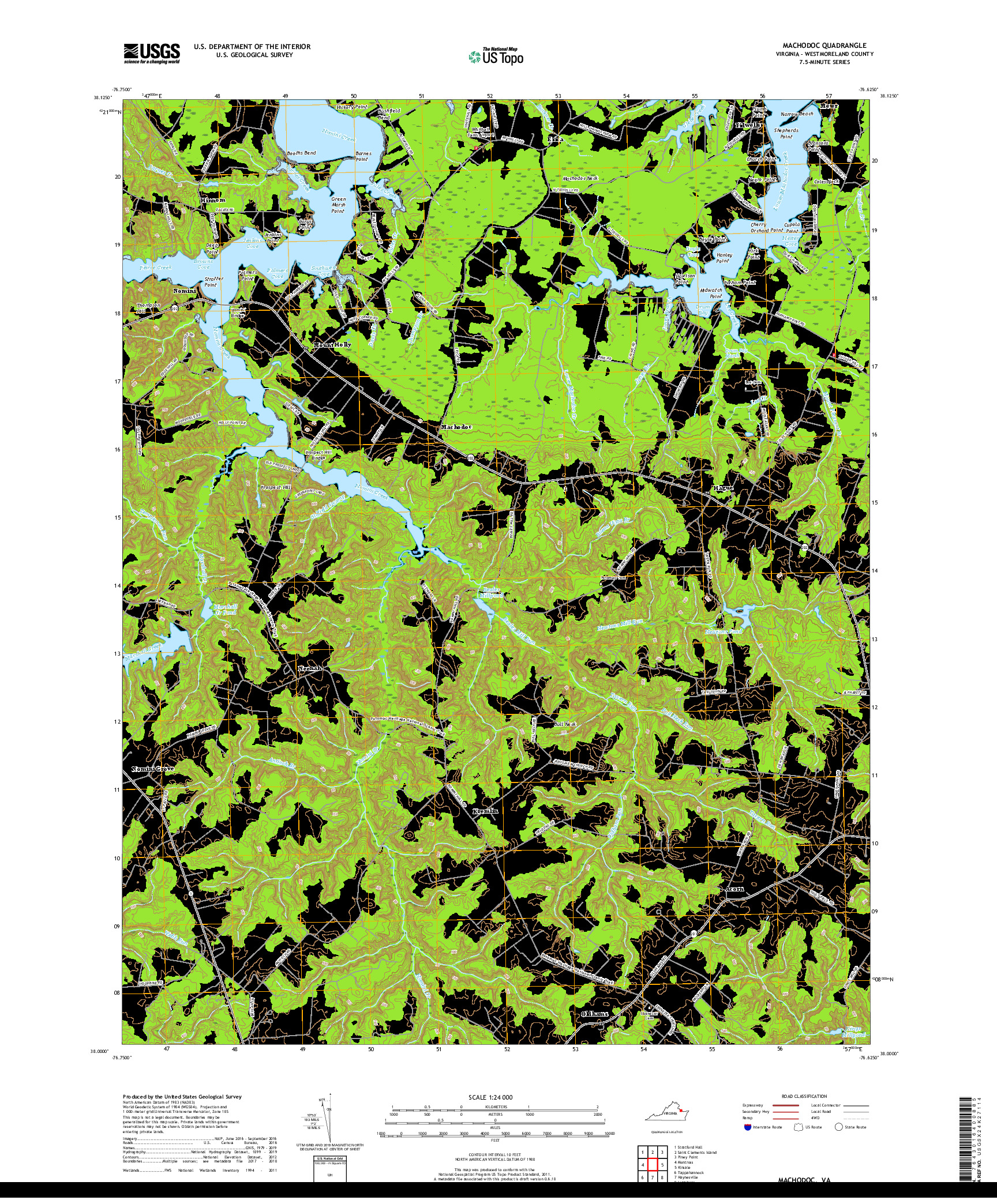 USGS US TOPO 7.5-MINUTE MAP FOR MACHODOC, VA 2019