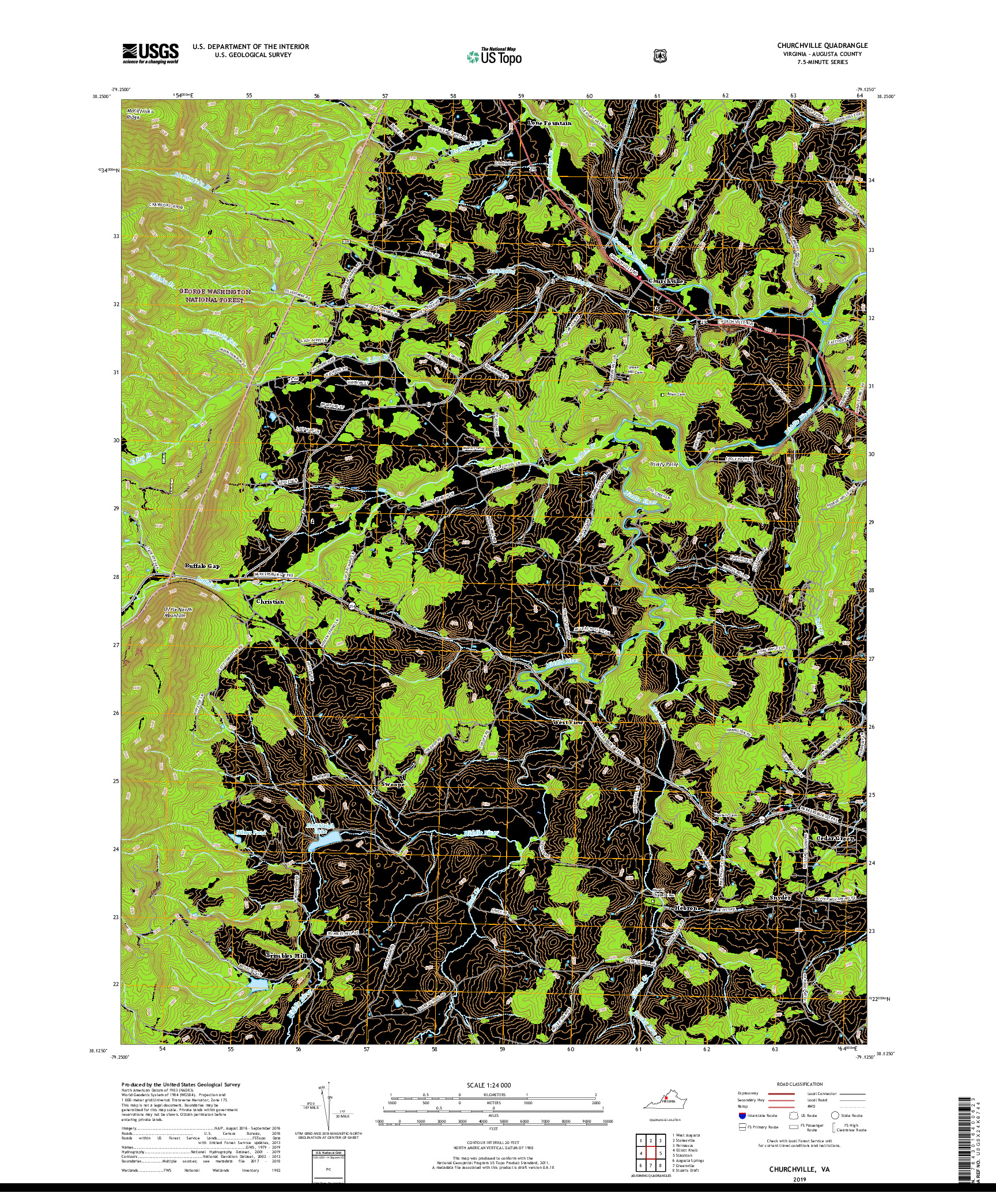 USGS US TOPO 7.5-MINUTE MAP FOR CHURCHVILLE, VA 2019