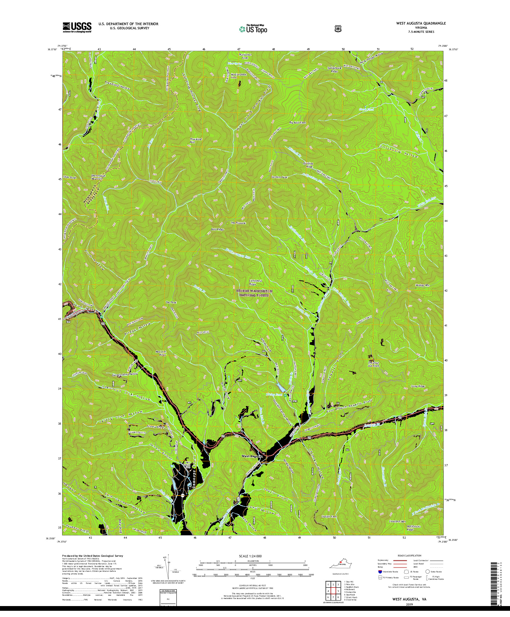 USGS US TOPO 7.5-MINUTE MAP FOR WEST AUGUSTA, VA 2019