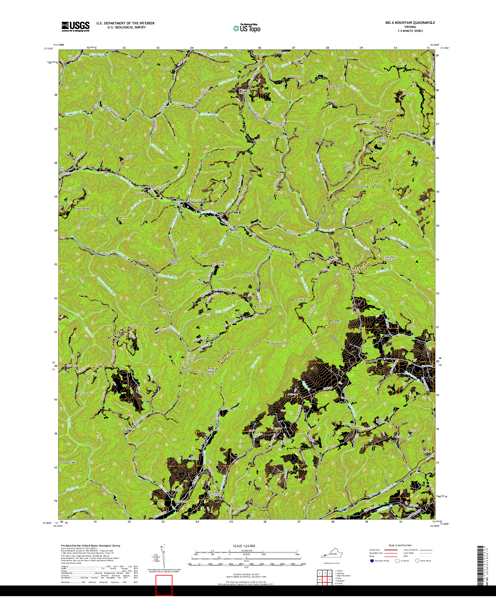 USGS US TOPO 7.5-MINUTE MAP FOR BIG A MOUNTAIN, VA 2019