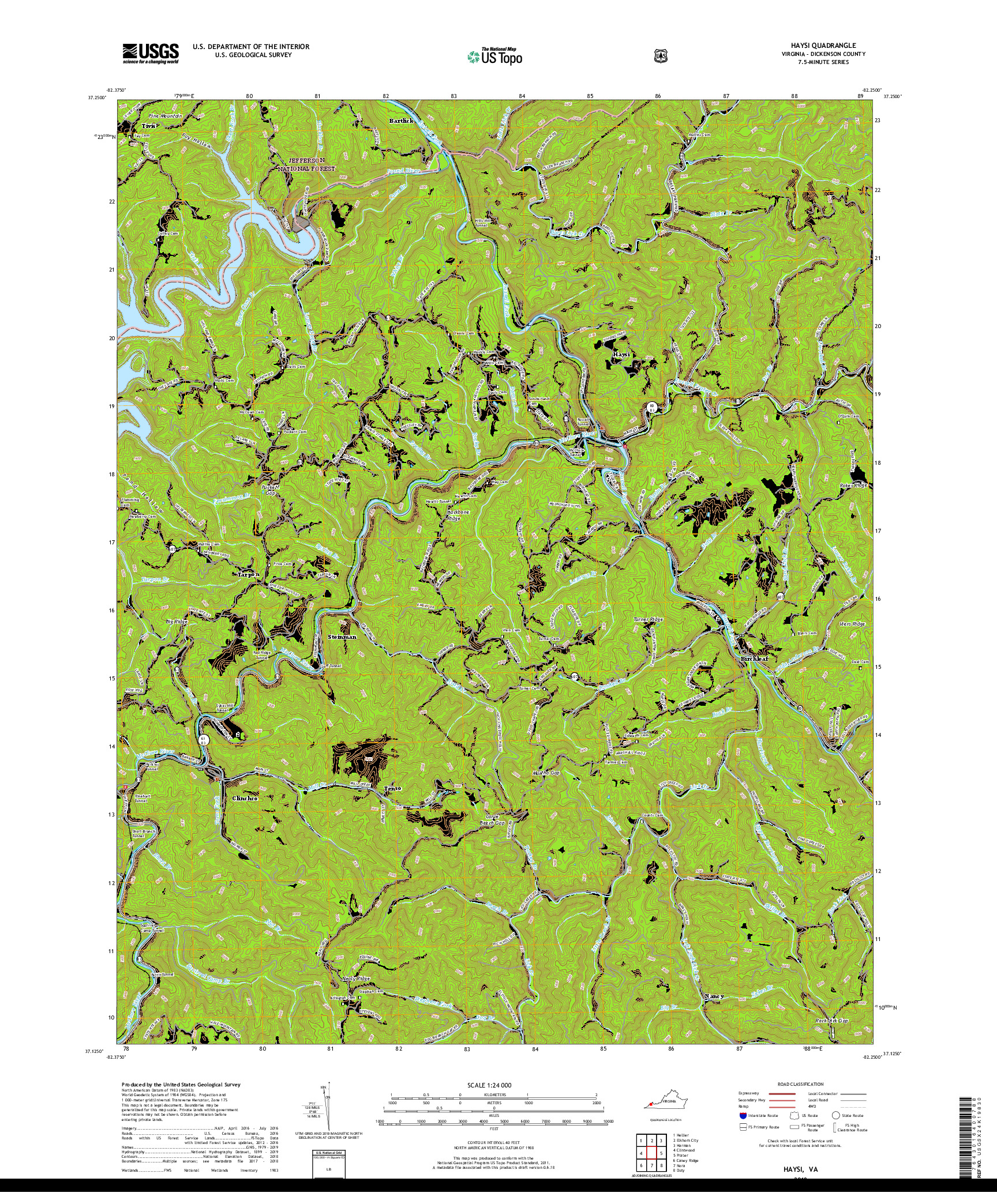 USGS US TOPO 7.5-MINUTE MAP FOR HAYSI, VA 2019