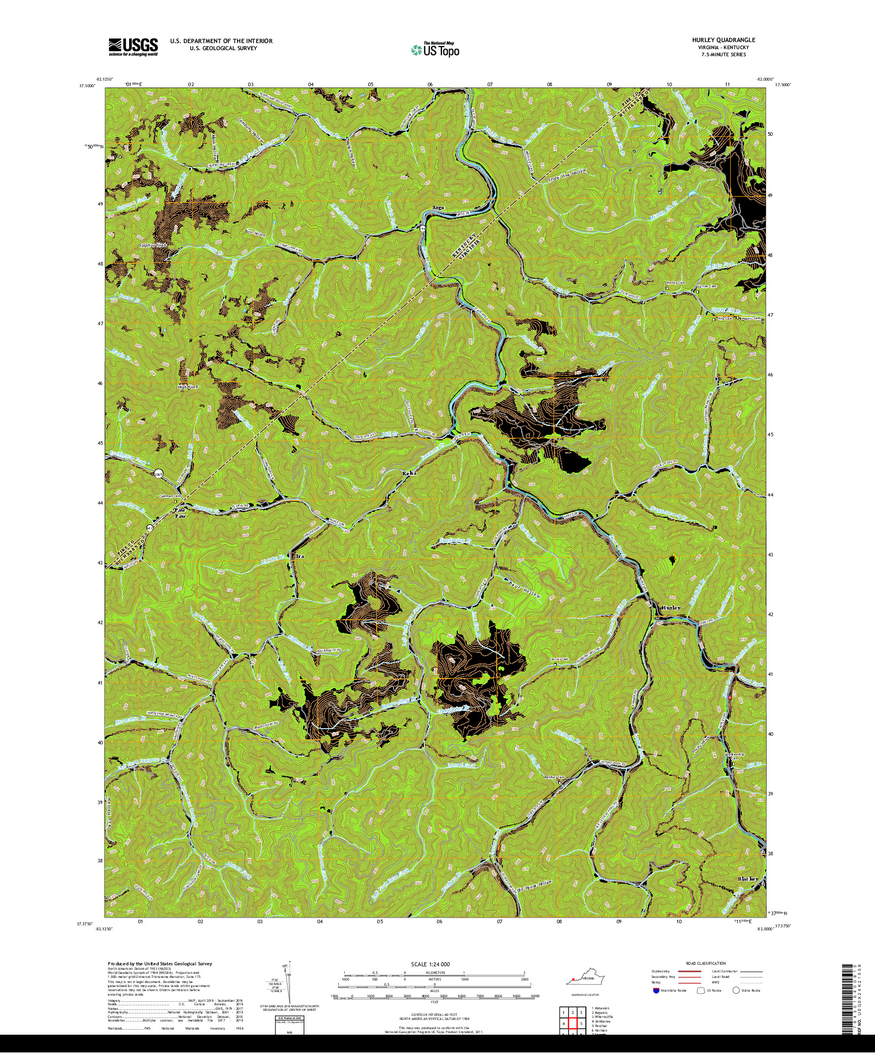 USGS US TOPO 7.5-MINUTE MAP FOR HURLEY, VA,KY 2019