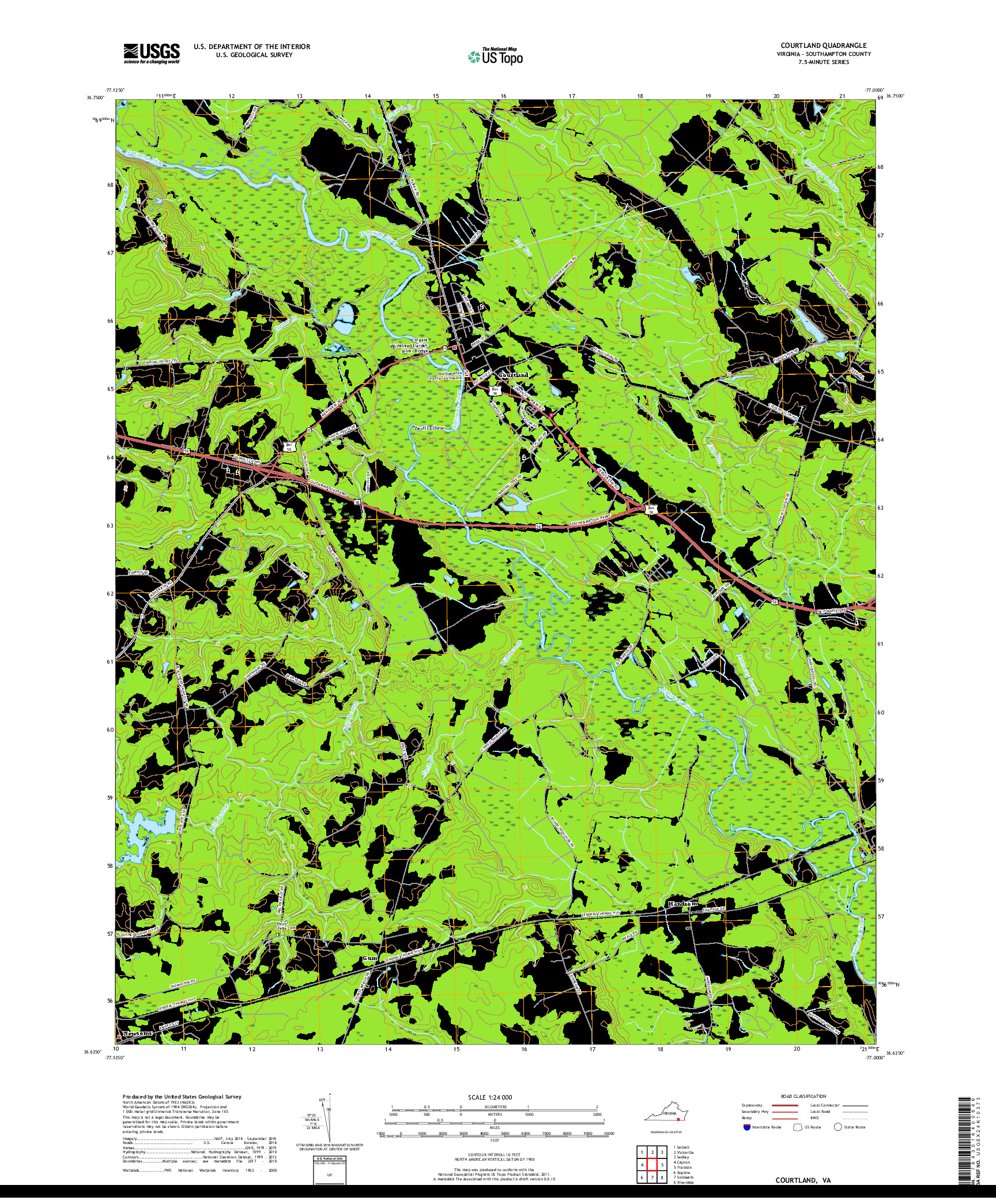 USGS US TOPO 7.5-MINUTE MAP FOR COURTLAND, VA 2019