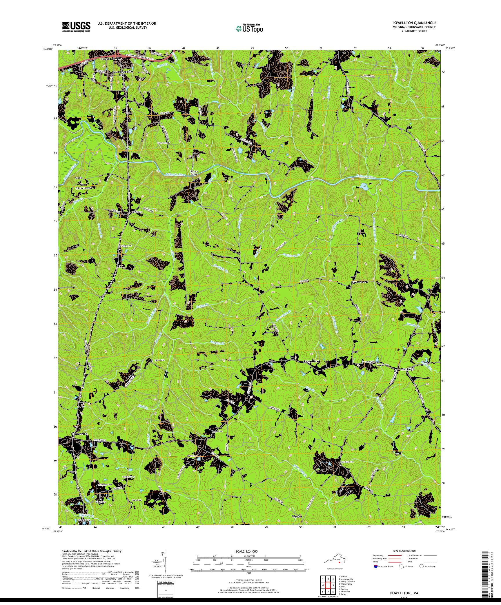 USGS US TOPO 7.5-MINUTE MAP FOR POWELLTON, VA 2019