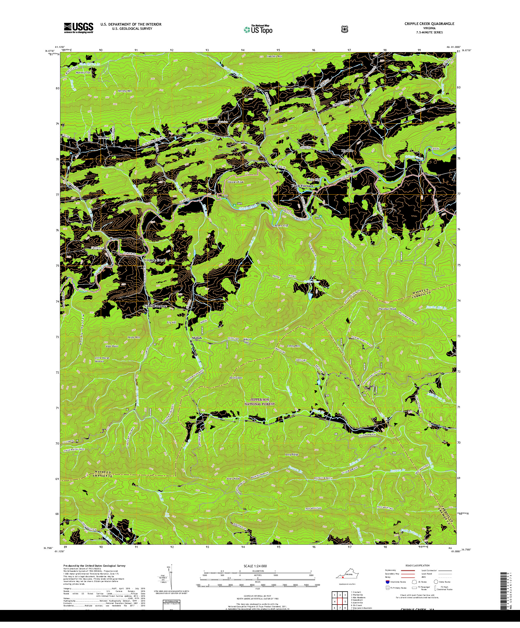 USGS US TOPO 7.5-MINUTE MAP FOR CRIPPLE CREEK, VA 2019