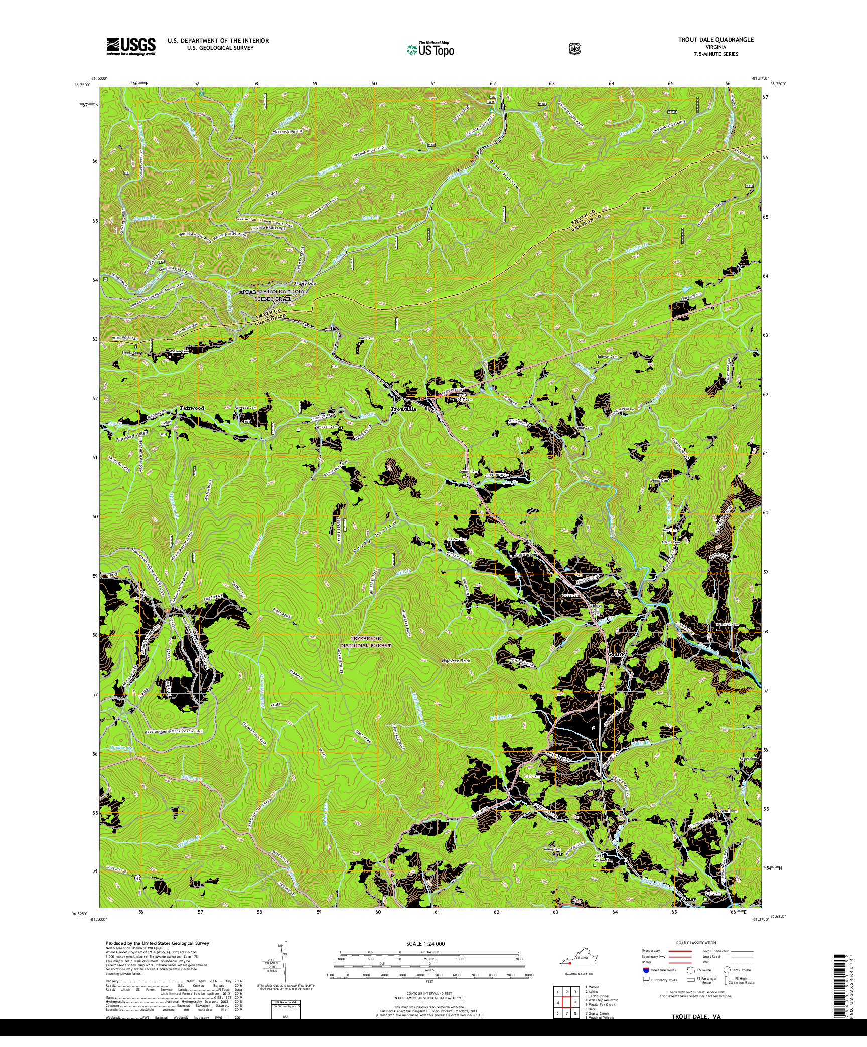 USGS US TOPO 7.5-MINUTE MAP FOR TROUT DALE, VA 2019