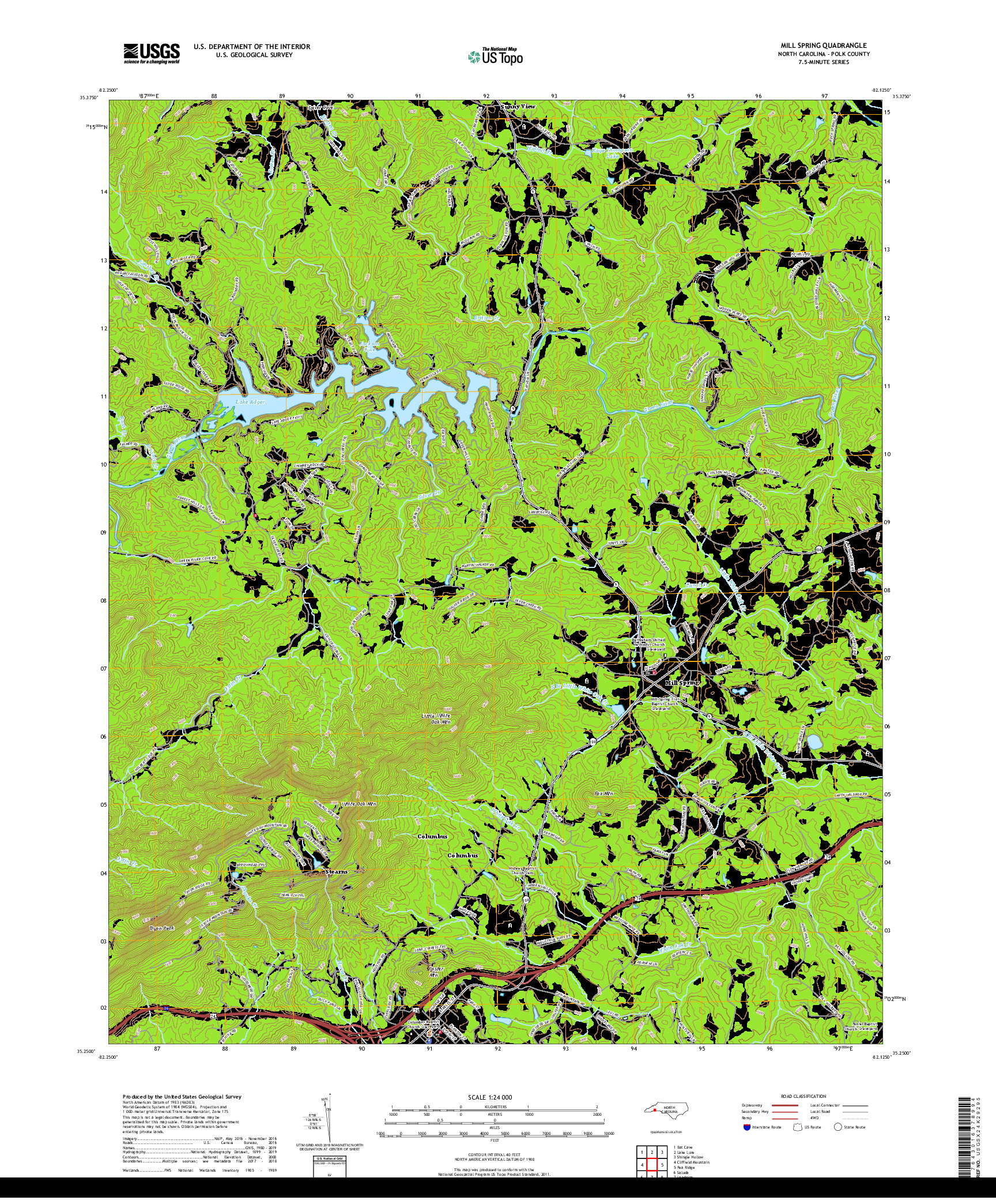 USGS US TOPO 7.5-MINUTE MAP FOR MILL SPRING, NC 2019