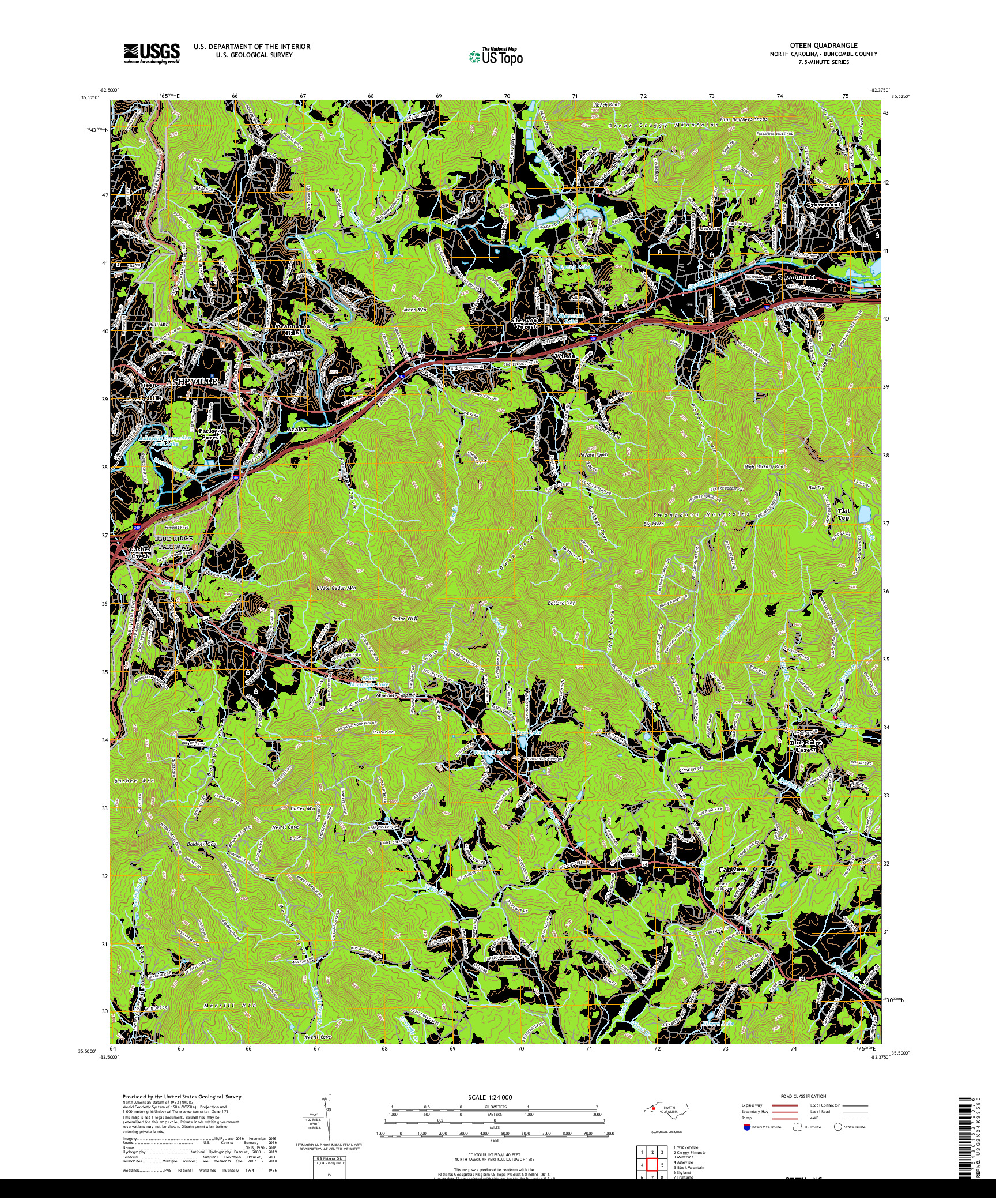 USGS US TOPO 7.5-MINUTE MAP FOR OTEEN, NC 2019