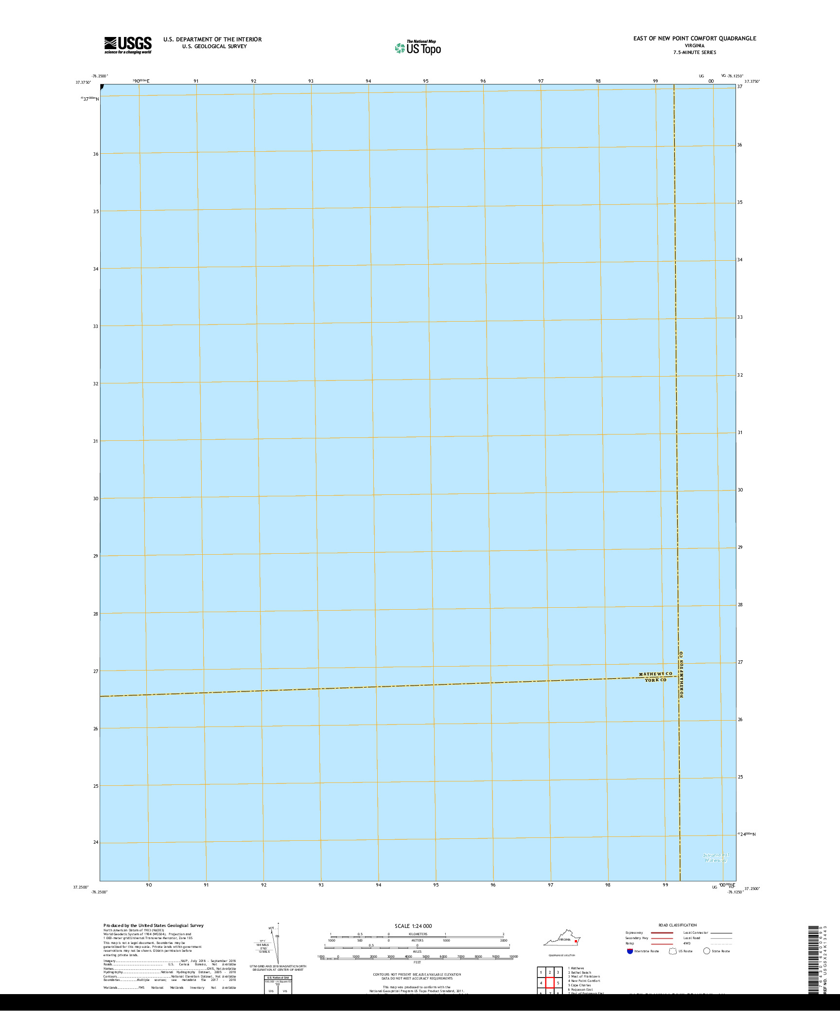 USGS US TOPO 7.5-MINUTE MAP FOR EAST OF NEW POINT COMFORT, VA 2019