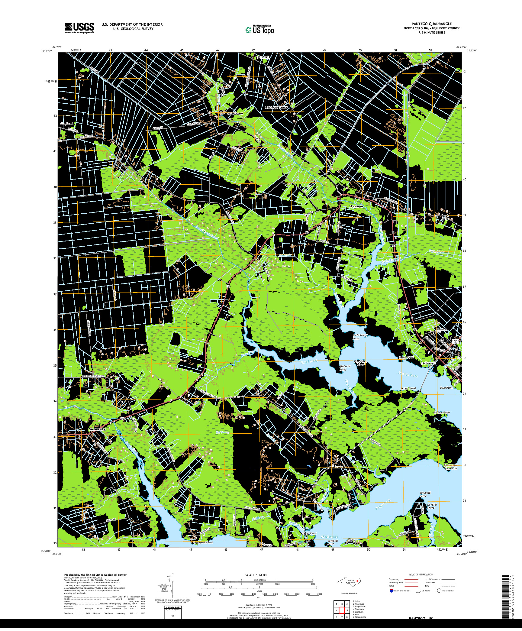 USGS US TOPO 7.5-MINUTE MAP FOR PANTEGO, NC 2019