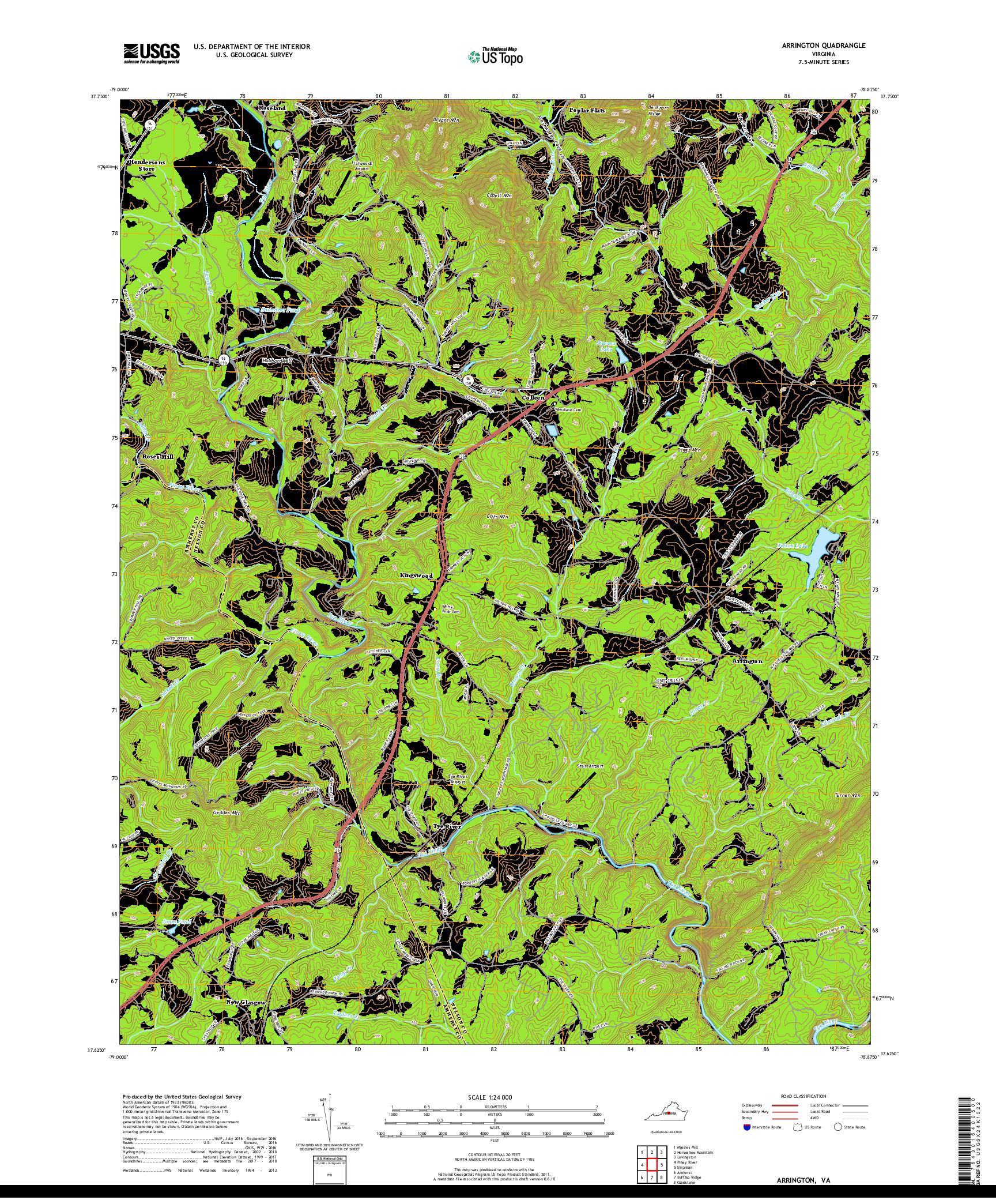 USGS US TOPO 7.5-MINUTE MAP FOR ARRINGTON, VA 2019