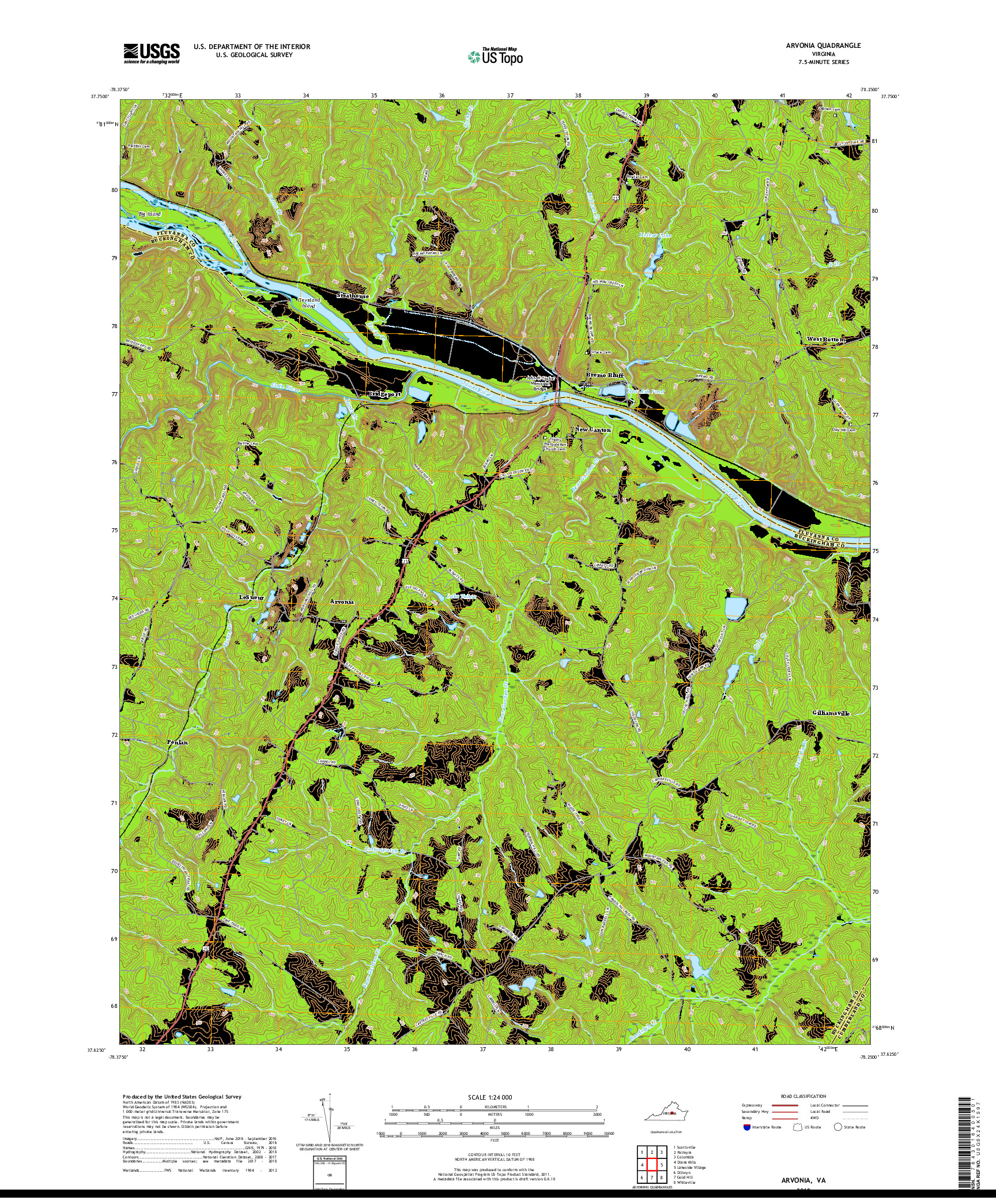 USGS US TOPO 7.5-MINUTE MAP FOR ARVONIA, VA 2019