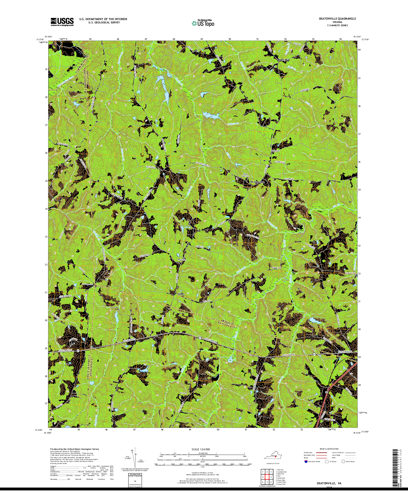 USGS US TOPO 7.5-MINUTE MAP FOR DEATONVILLE, VA 2019