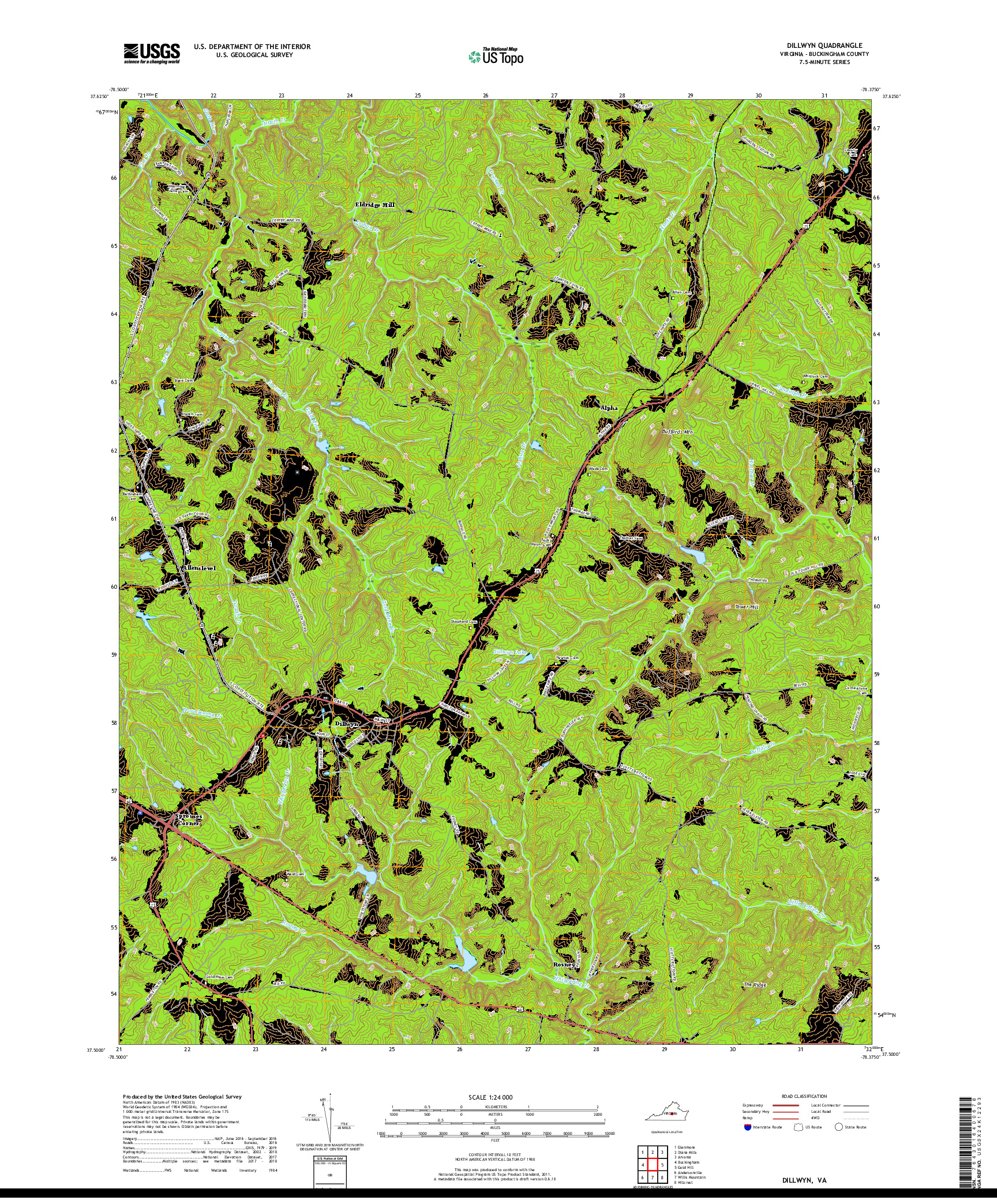 USGS US TOPO 7.5-MINUTE MAP FOR DILLWYN, VA 2019