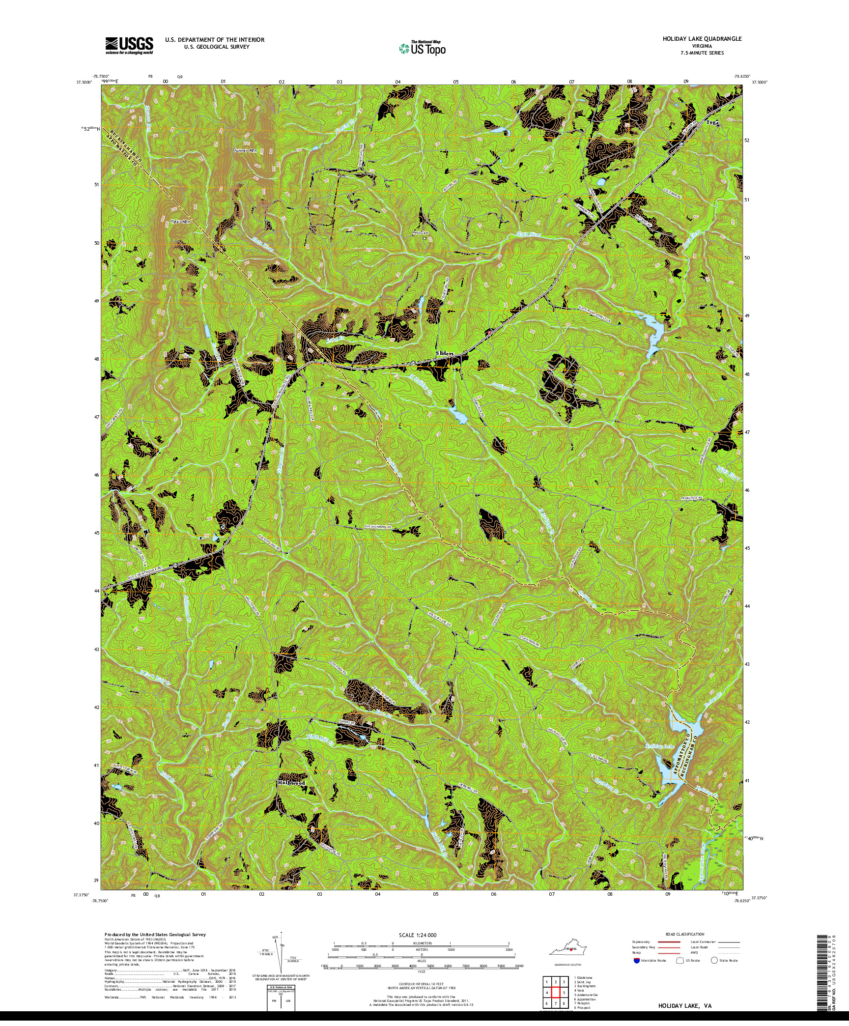 USGS US TOPO 7.5-MINUTE MAP FOR HOLIDAY LAKE, VA 2019