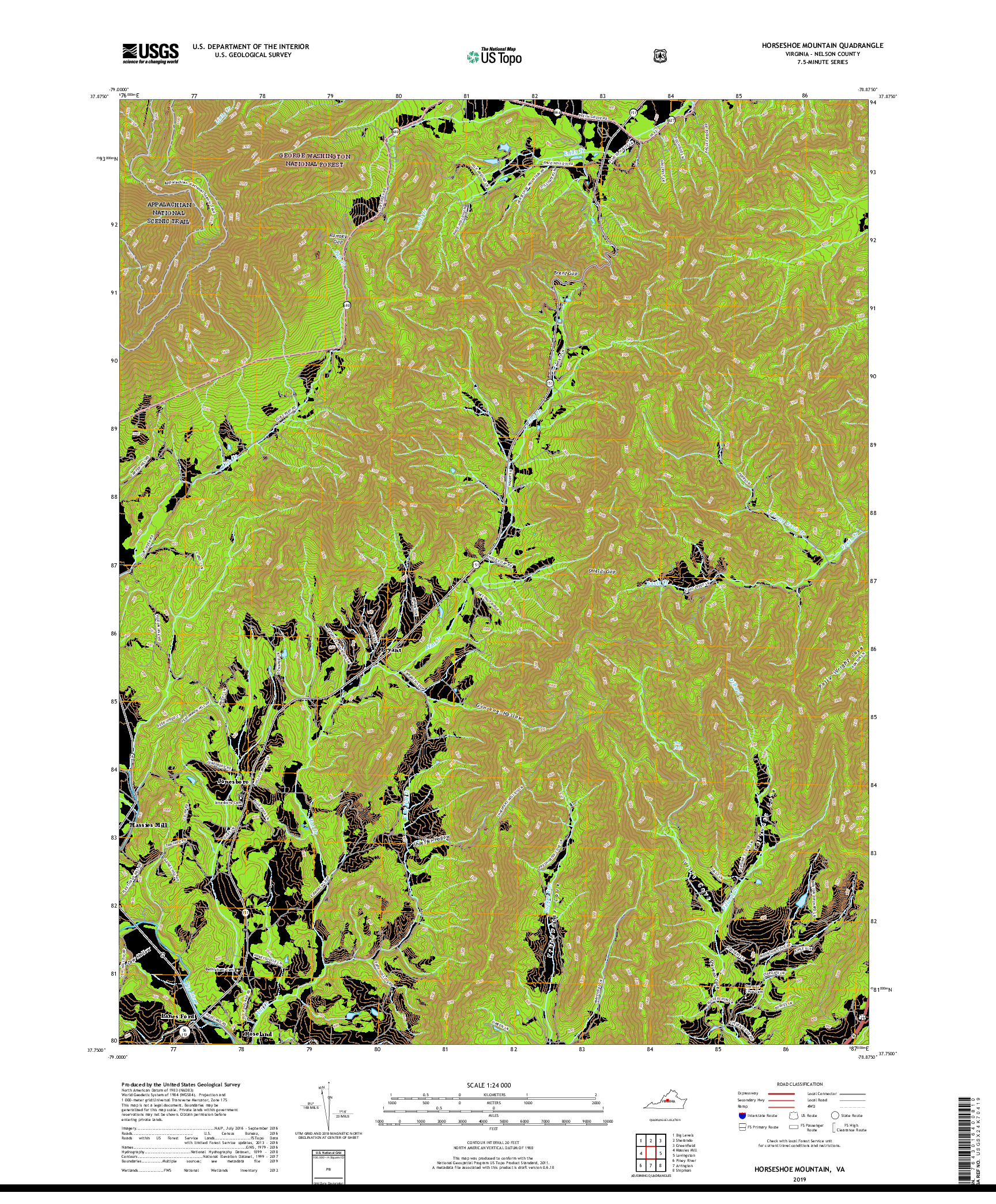 USGS US TOPO 7.5-MINUTE MAP FOR HORSESHOE MOUNTAIN, VA 2019