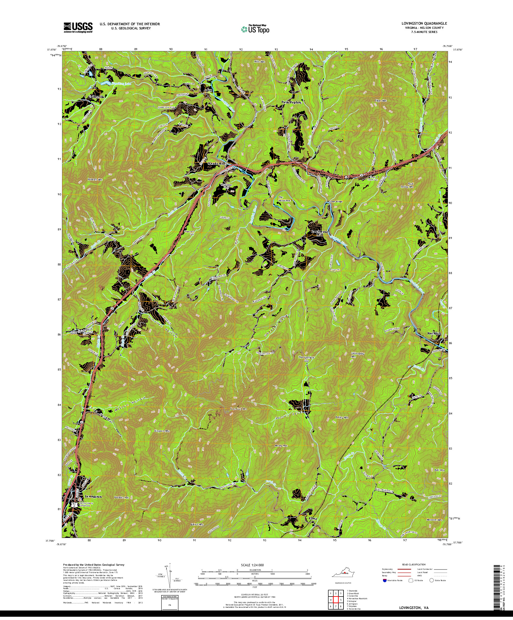 USGS US TOPO 7.5-MINUTE MAP FOR LOVINGSTON, VA 2019