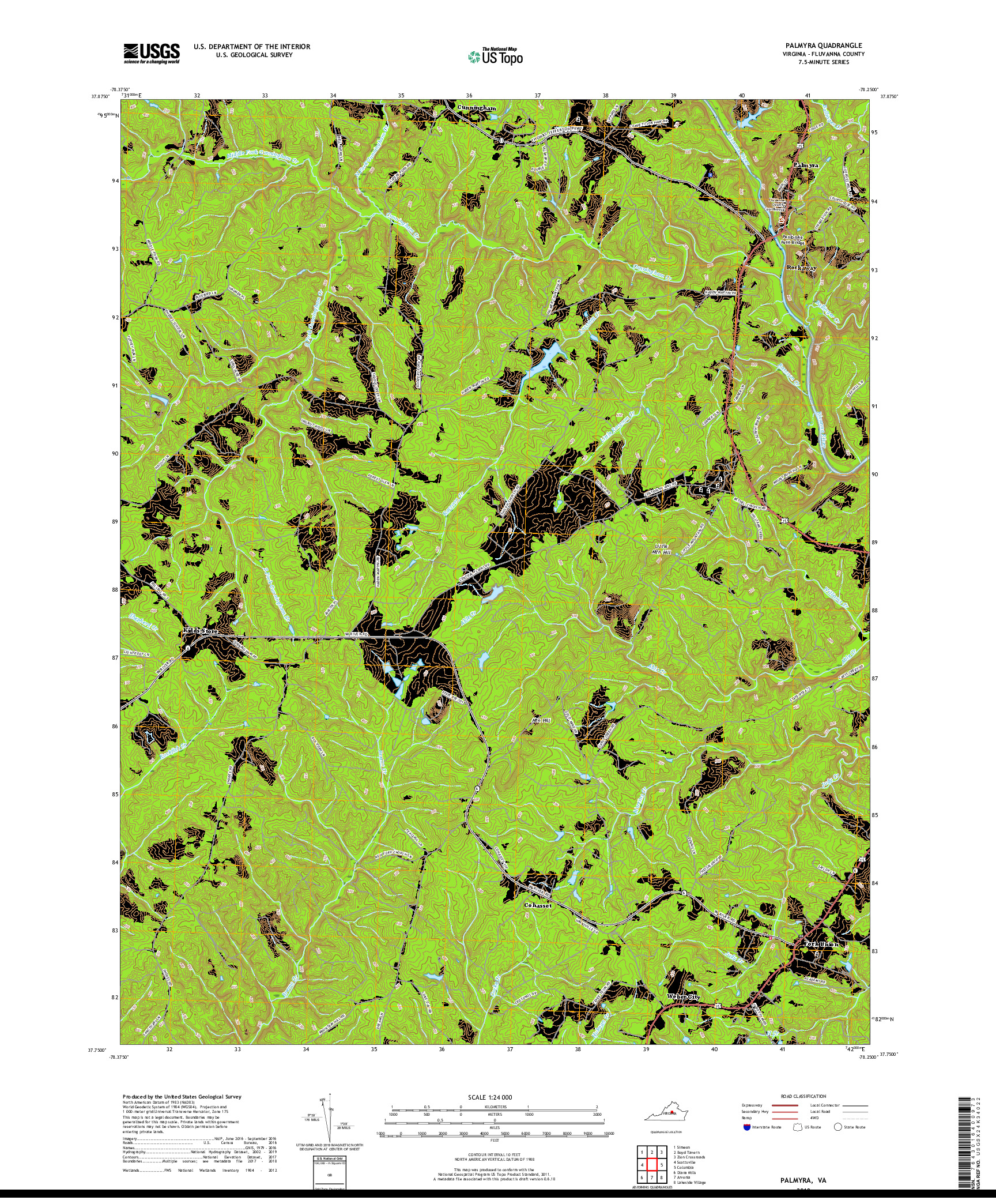 USGS US TOPO 7.5-MINUTE MAP FOR PALMYRA, VA 2019