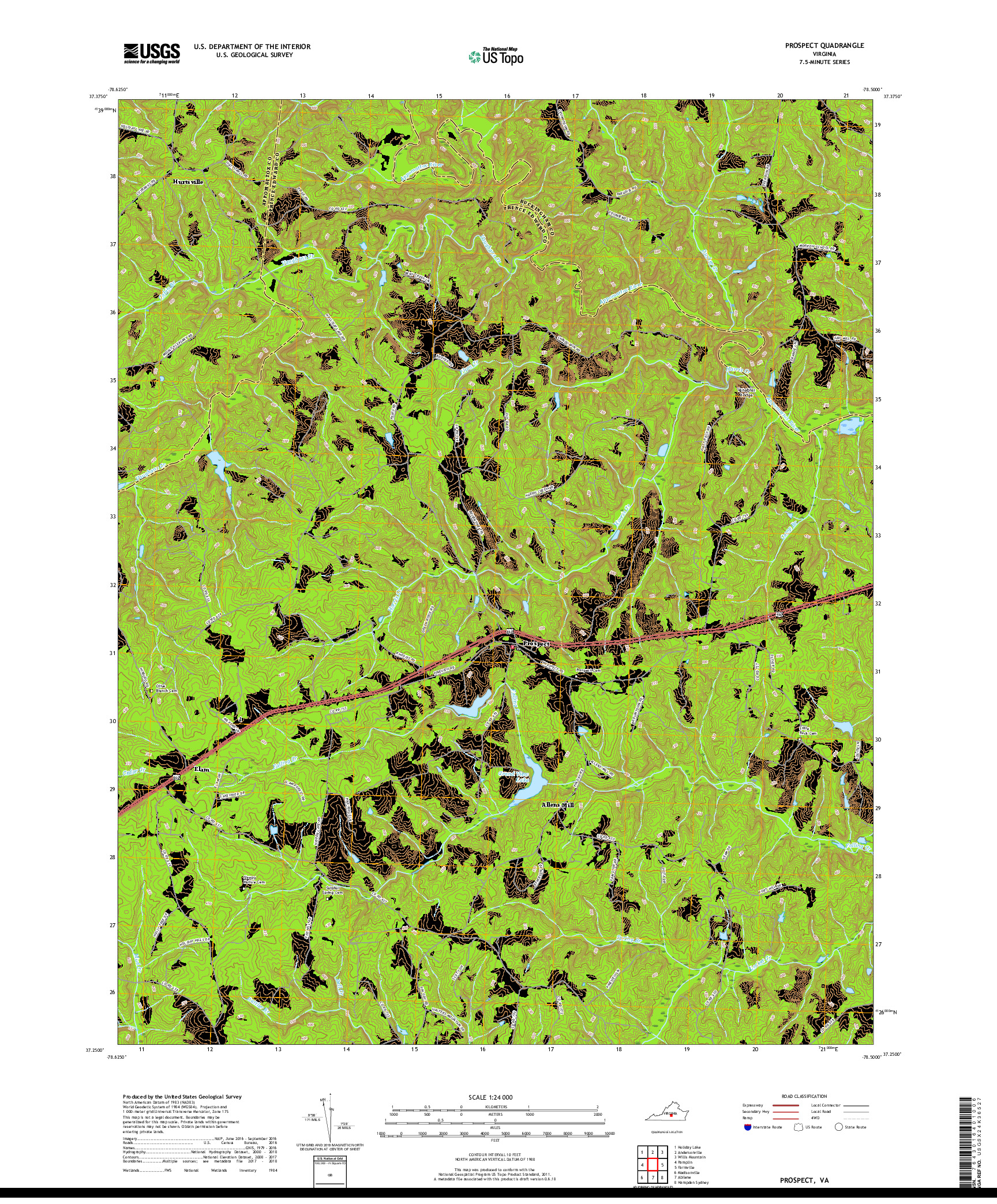 USGS US TOPO 7.5-MINUTE MAP FOR PROSPECT, VA 2019