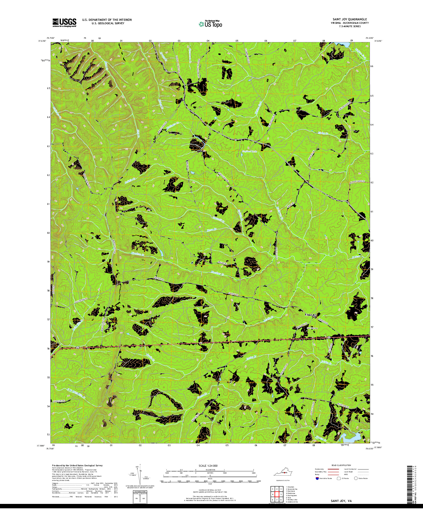 USGS US TOPO 7.5-MINUTE MAP FOR SAINT JOY, VA 2019